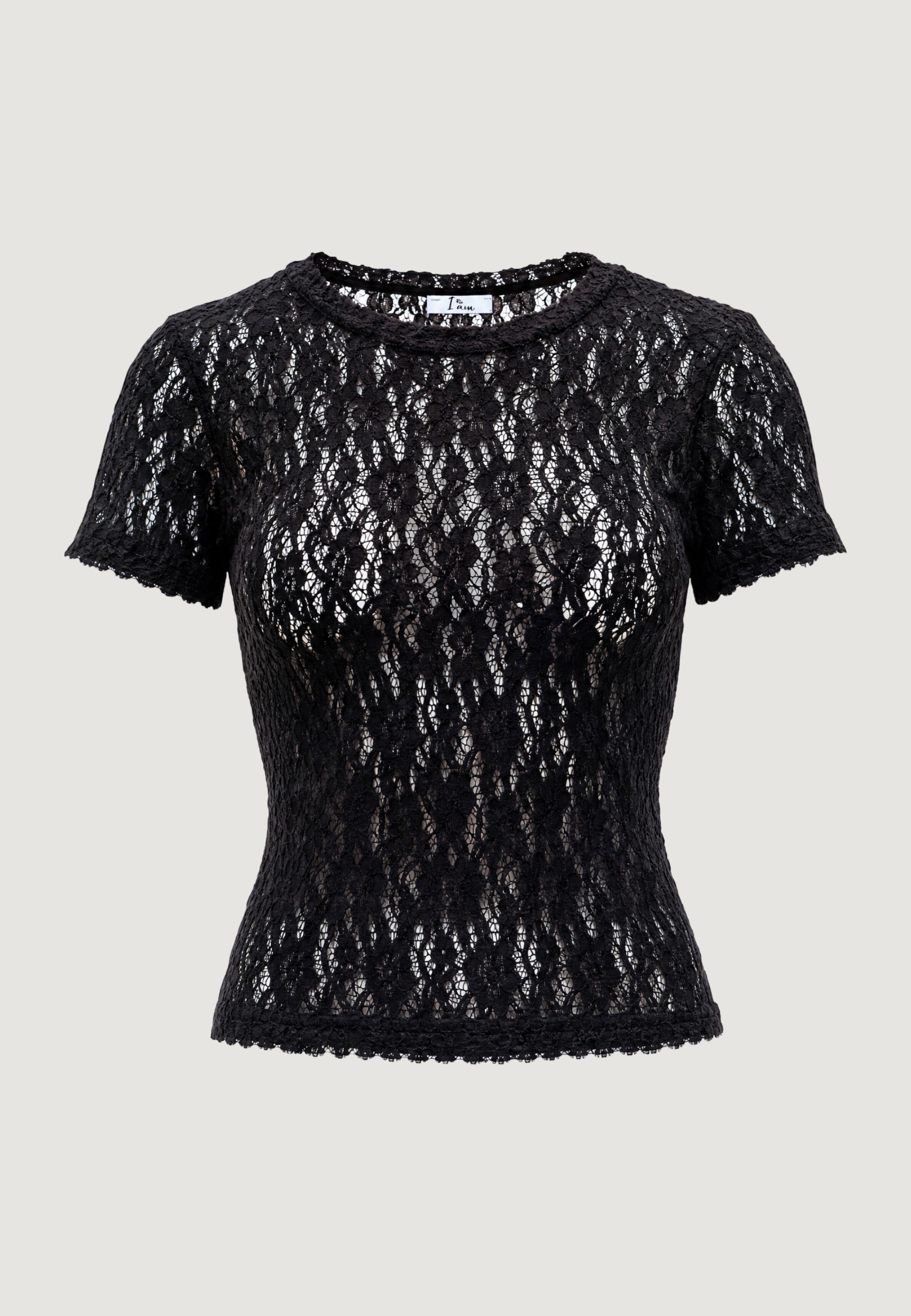 T-shirt a Maniche Corte top in pizzo 26559-3 Moro