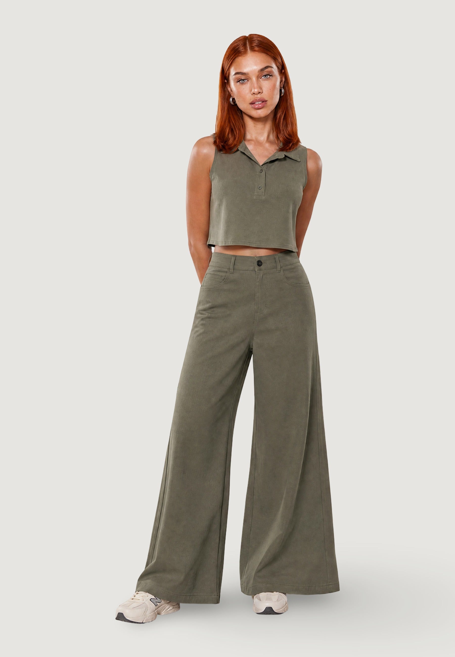Pantaloni pant. palazzo tencel 30901-2 Militare