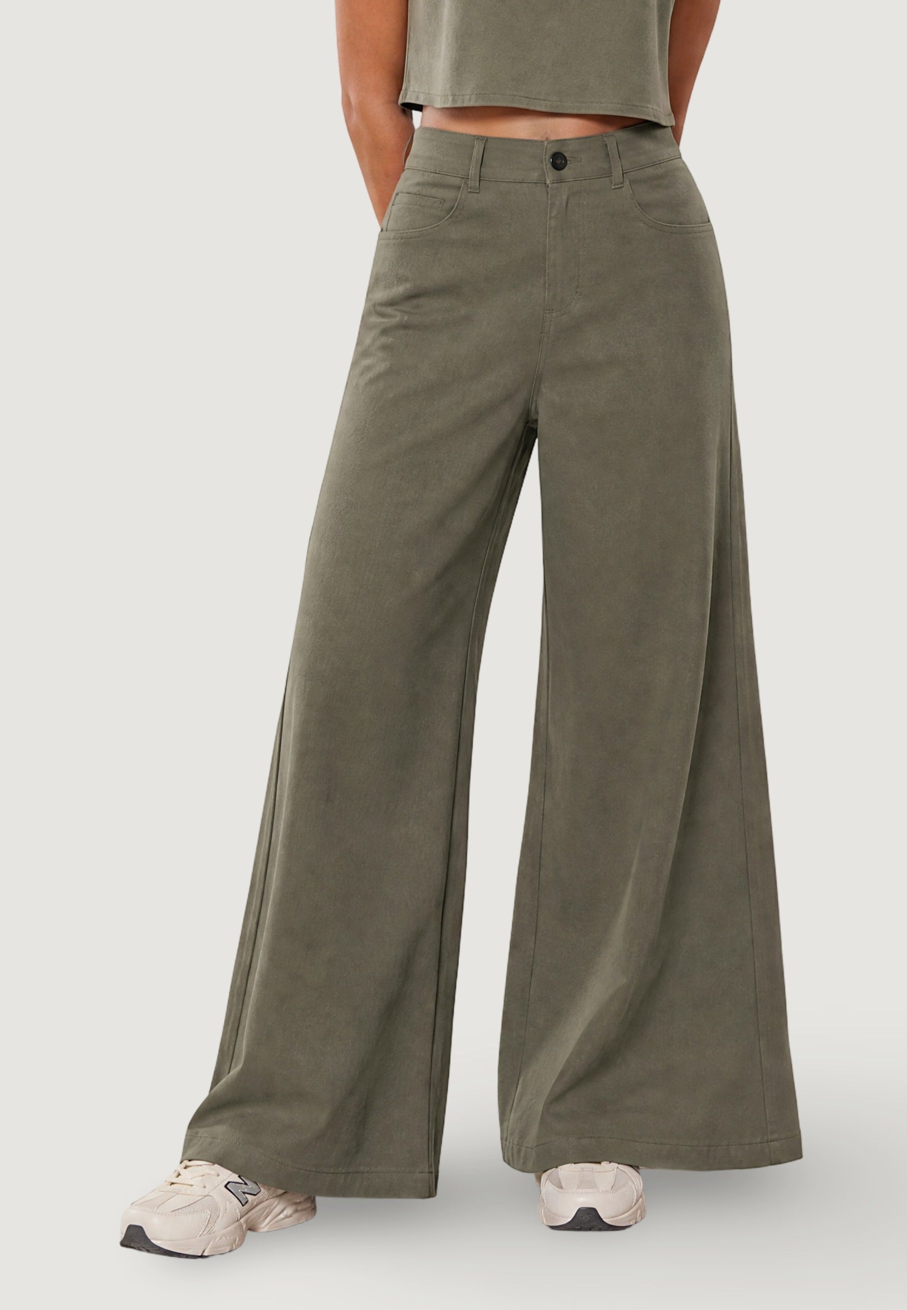 Pantaloni pant. palazzo tencel 30901-2 Militare