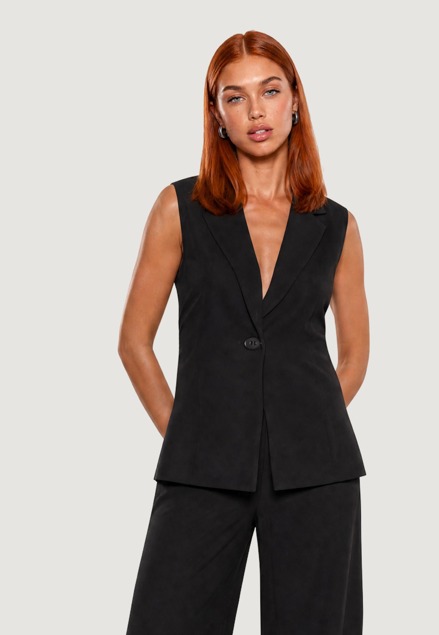 Gilet Elegante gilet tencel 30912-2 Nero