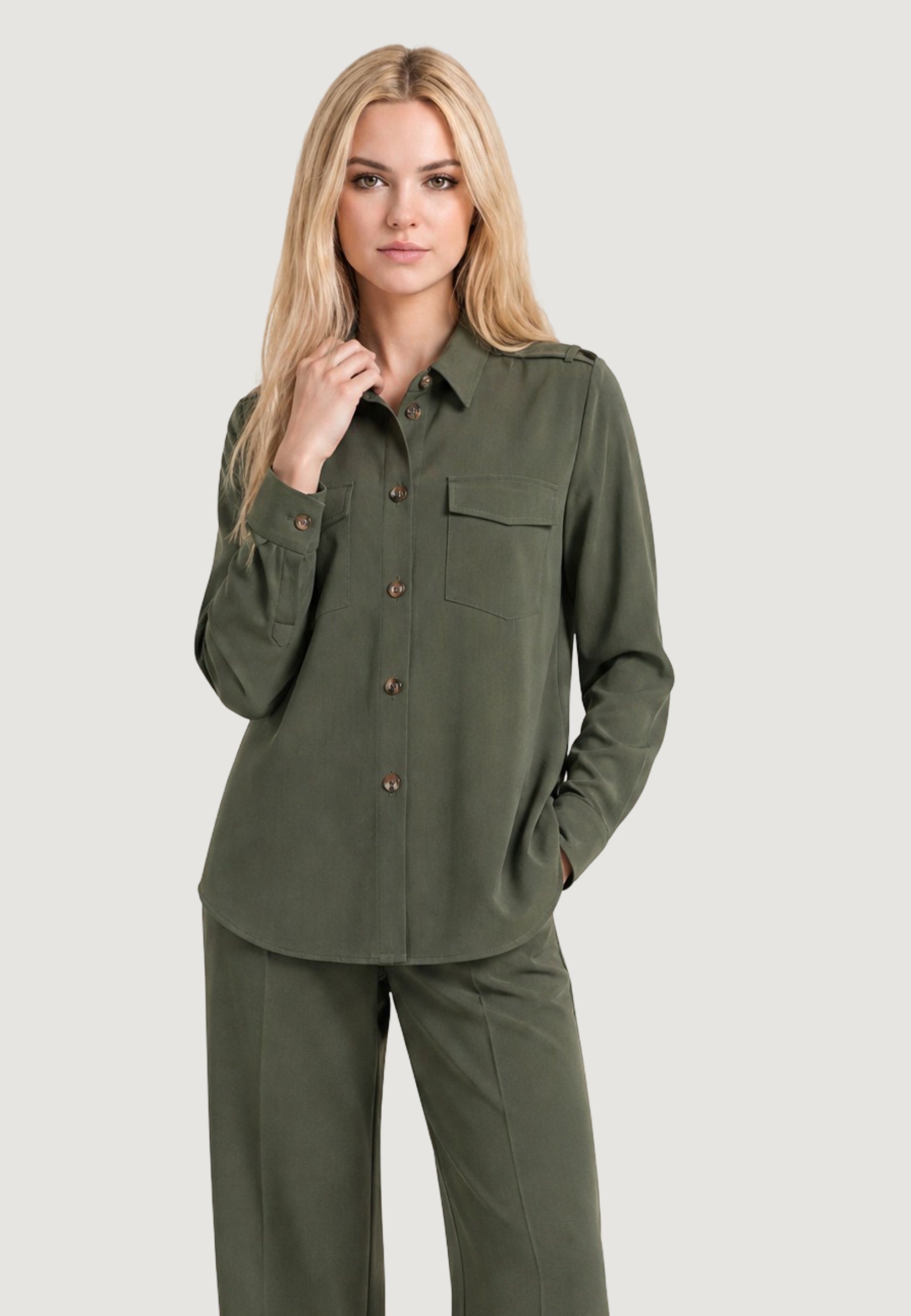 Camicia Overshirt overshirt tasche fluido 33067 Militare