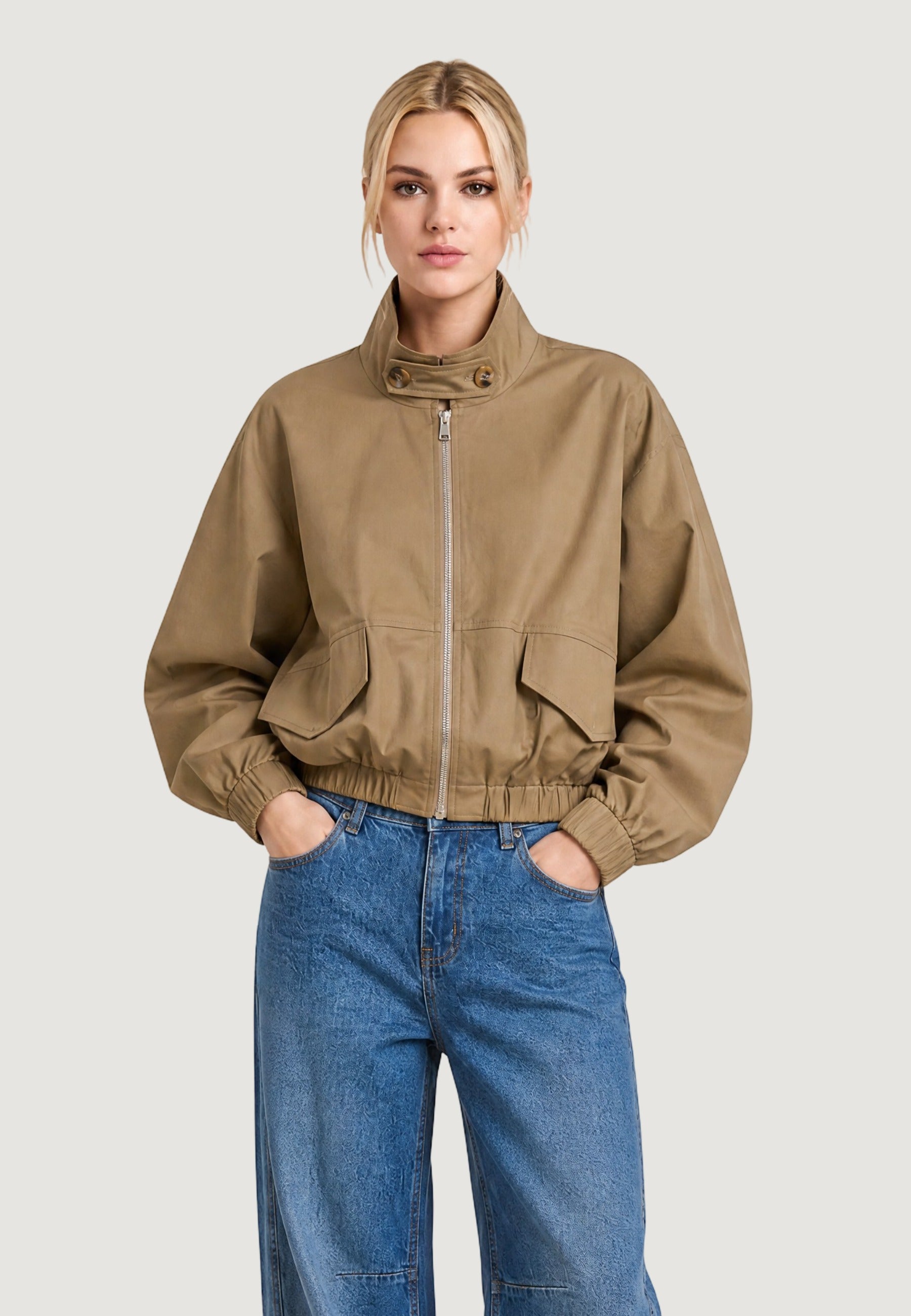 Giubbotto Bomber bomber con tasche 41768 Sabbia