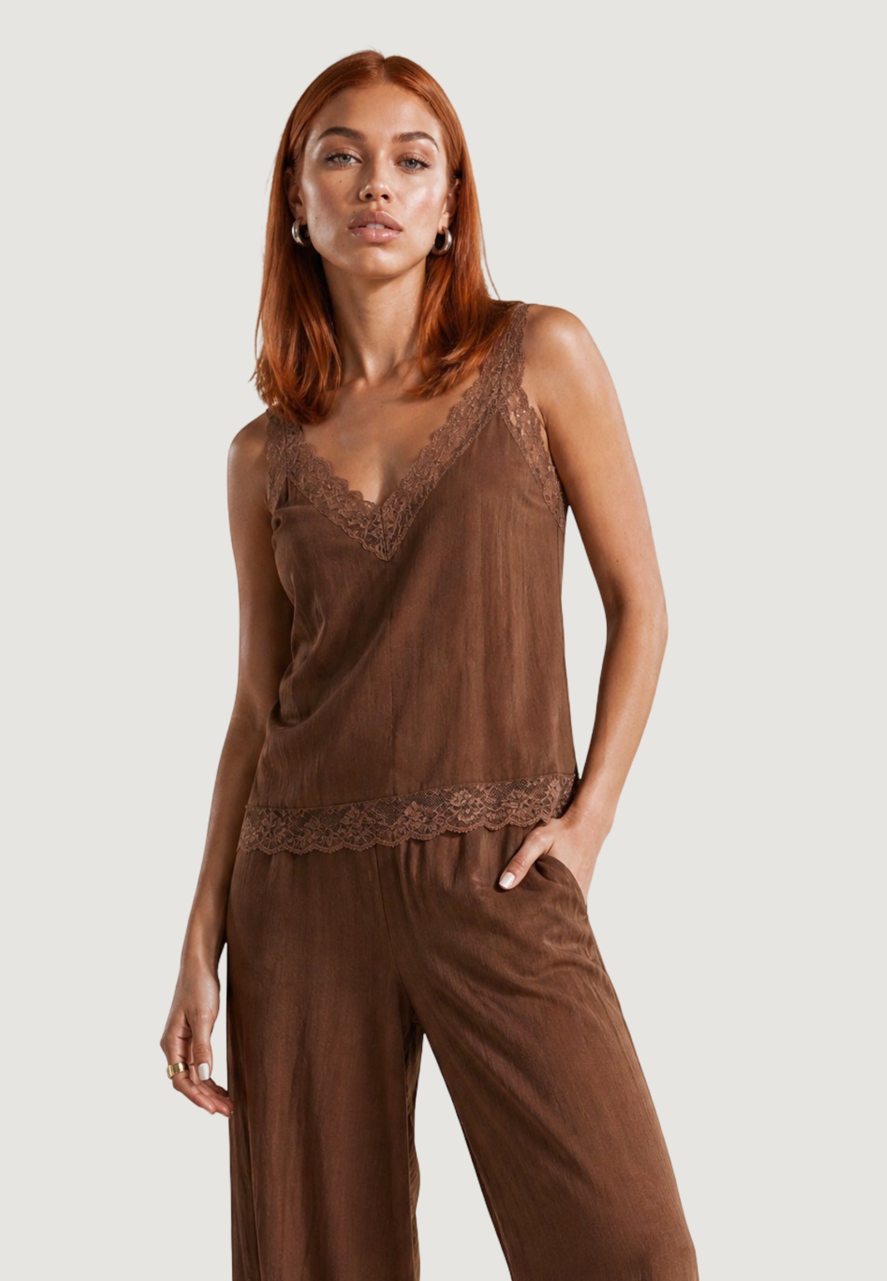 Top top crinkle + pizzo 53127-3 Cioccolato