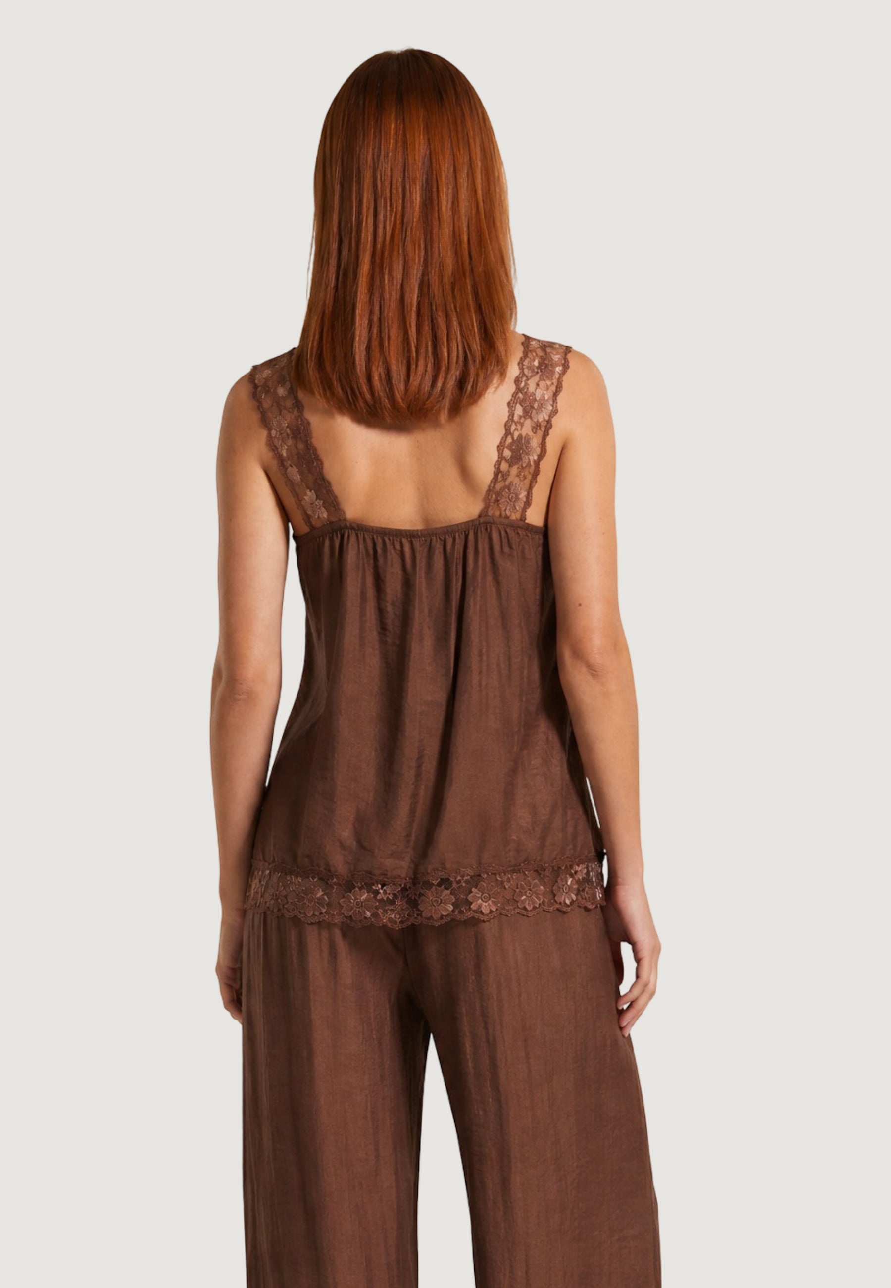 Top top crinkle + pizzo 53127-3 Cioccolato
