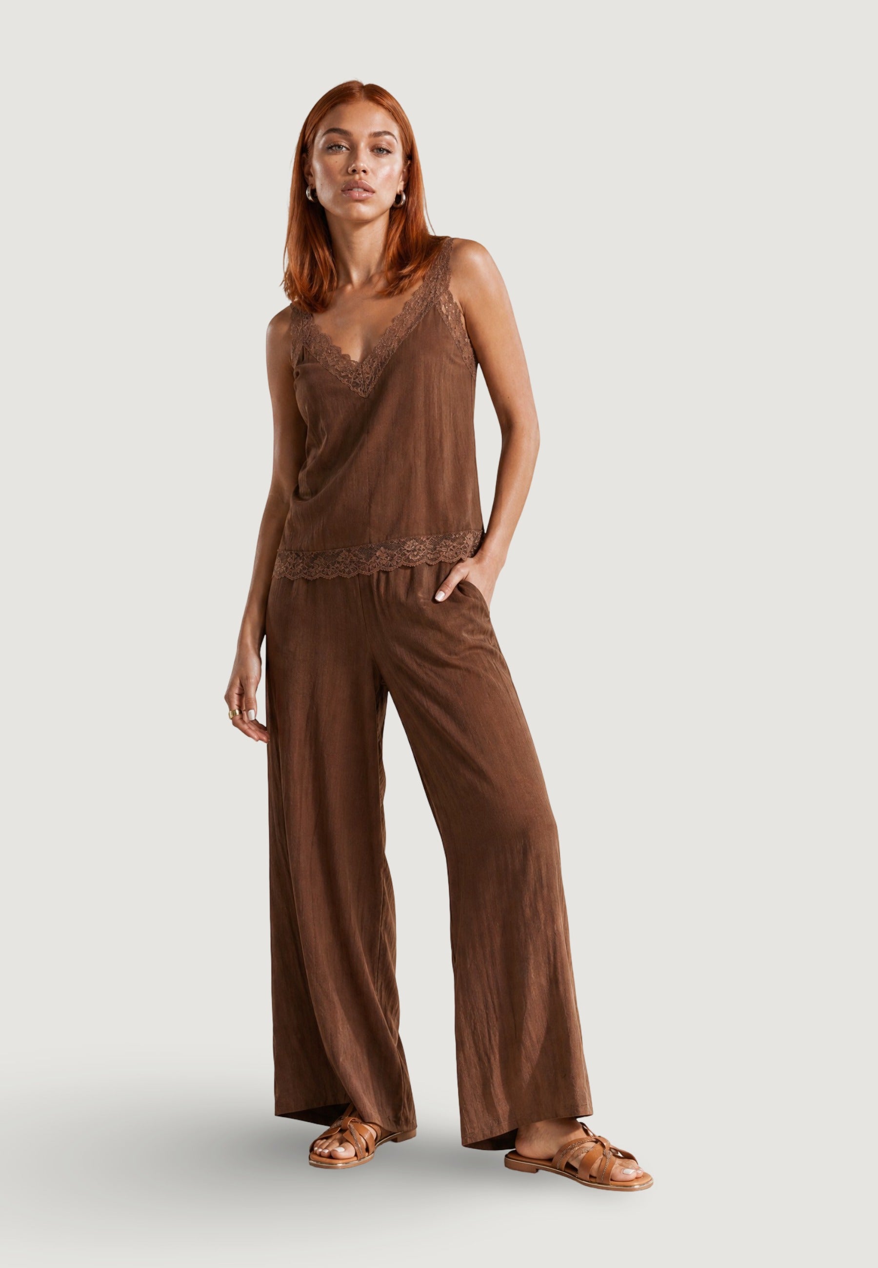 Top top crinkle + pizzo 53127-3 Cioccolato