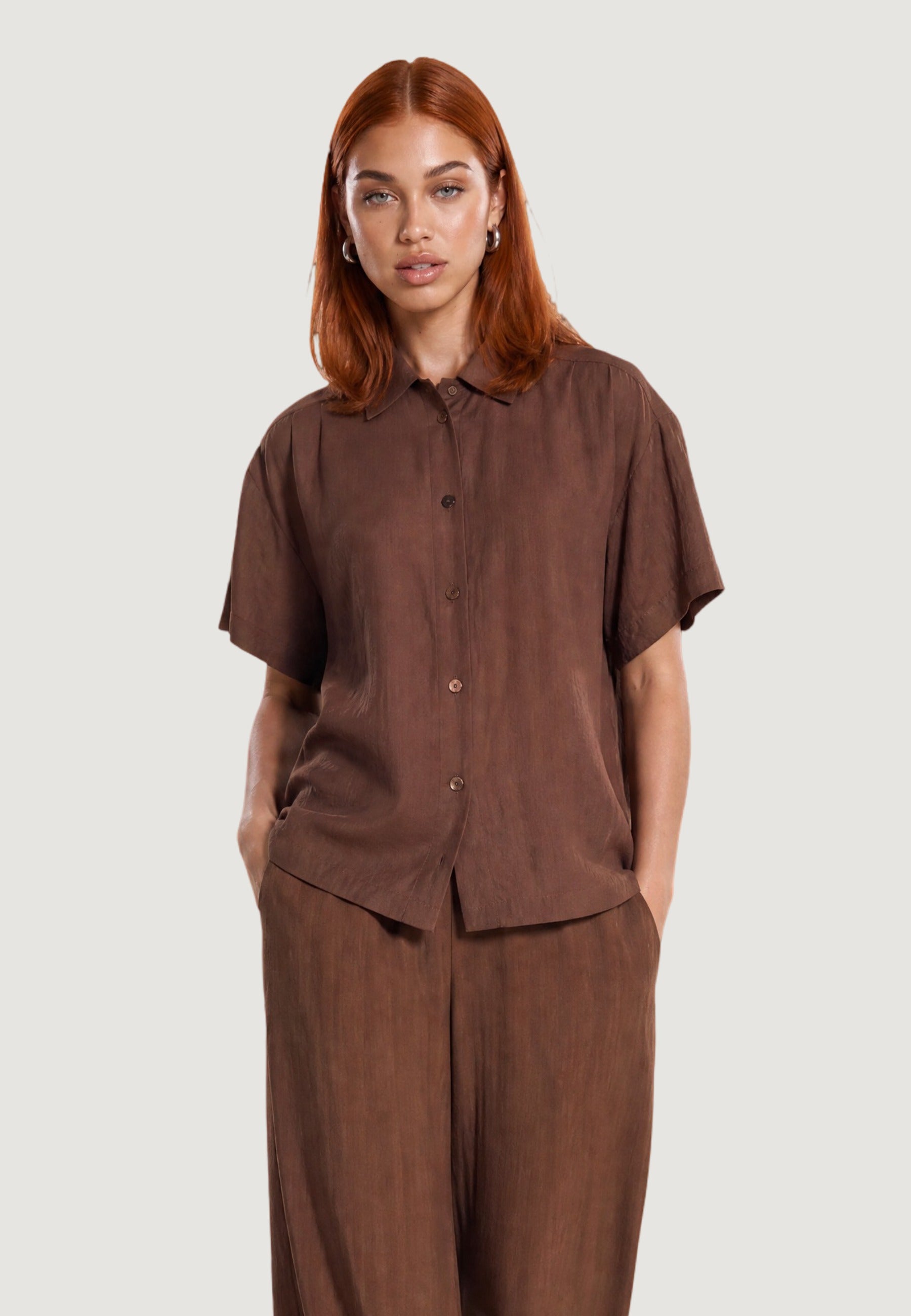 Camicia Overshirt camicia crinkle 53173-3 Cioccolato