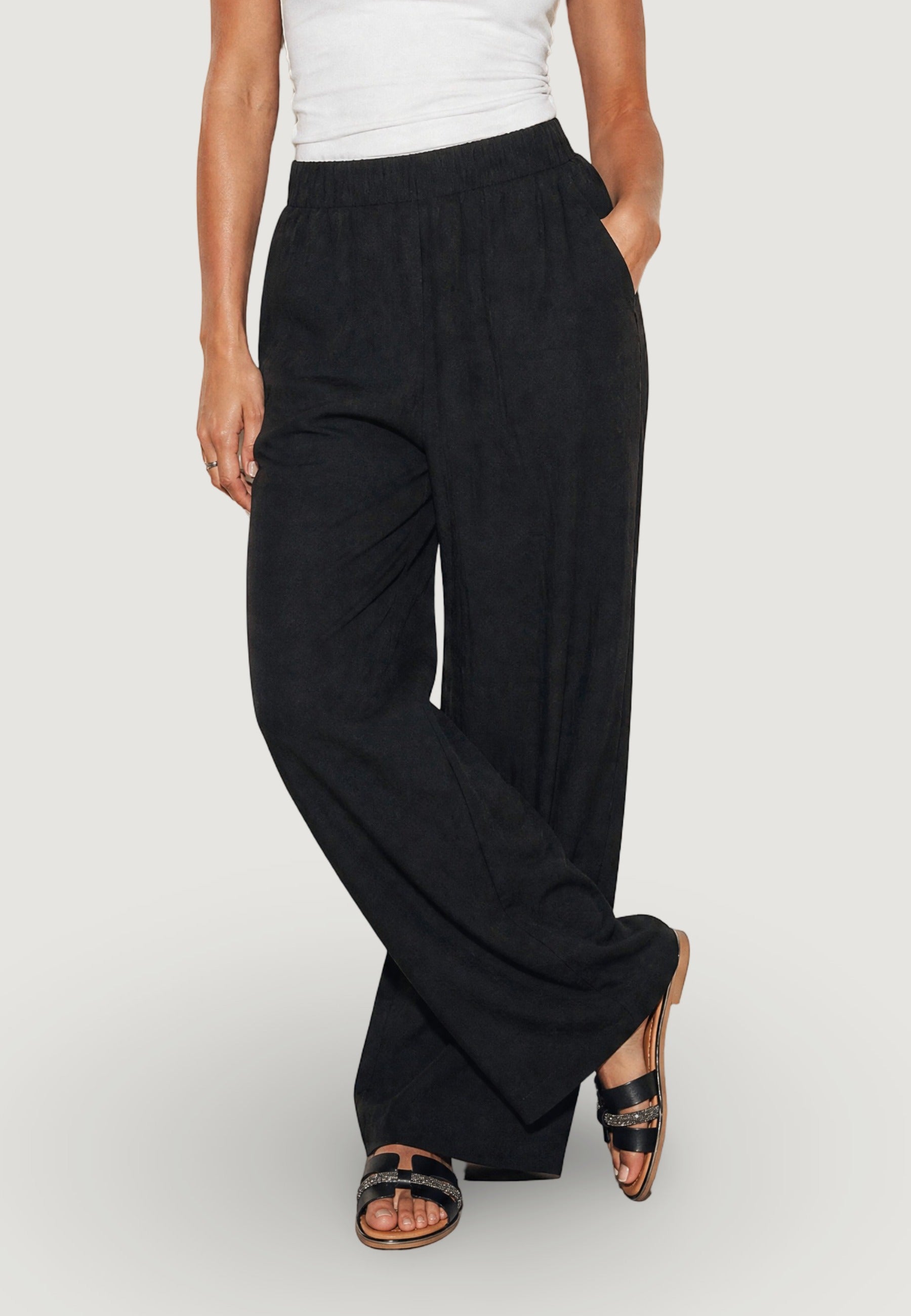 Pantaloni pantalone crinkle 56070-3 Nero