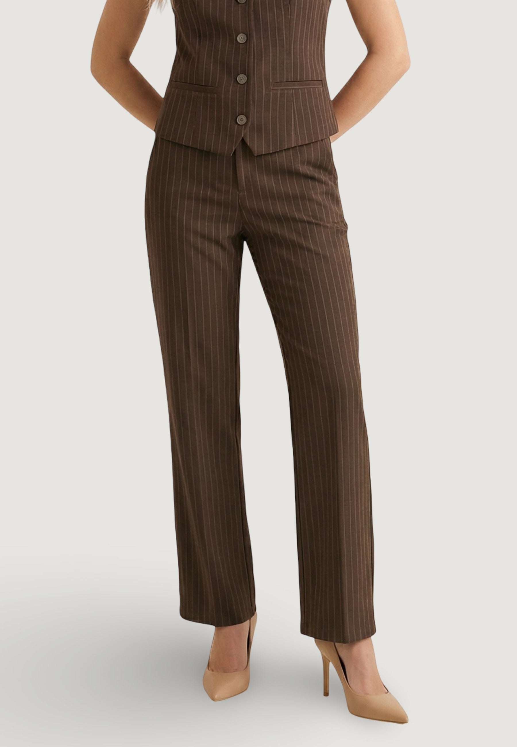 Pantaloni pantalone gessato 95108 Nocciola