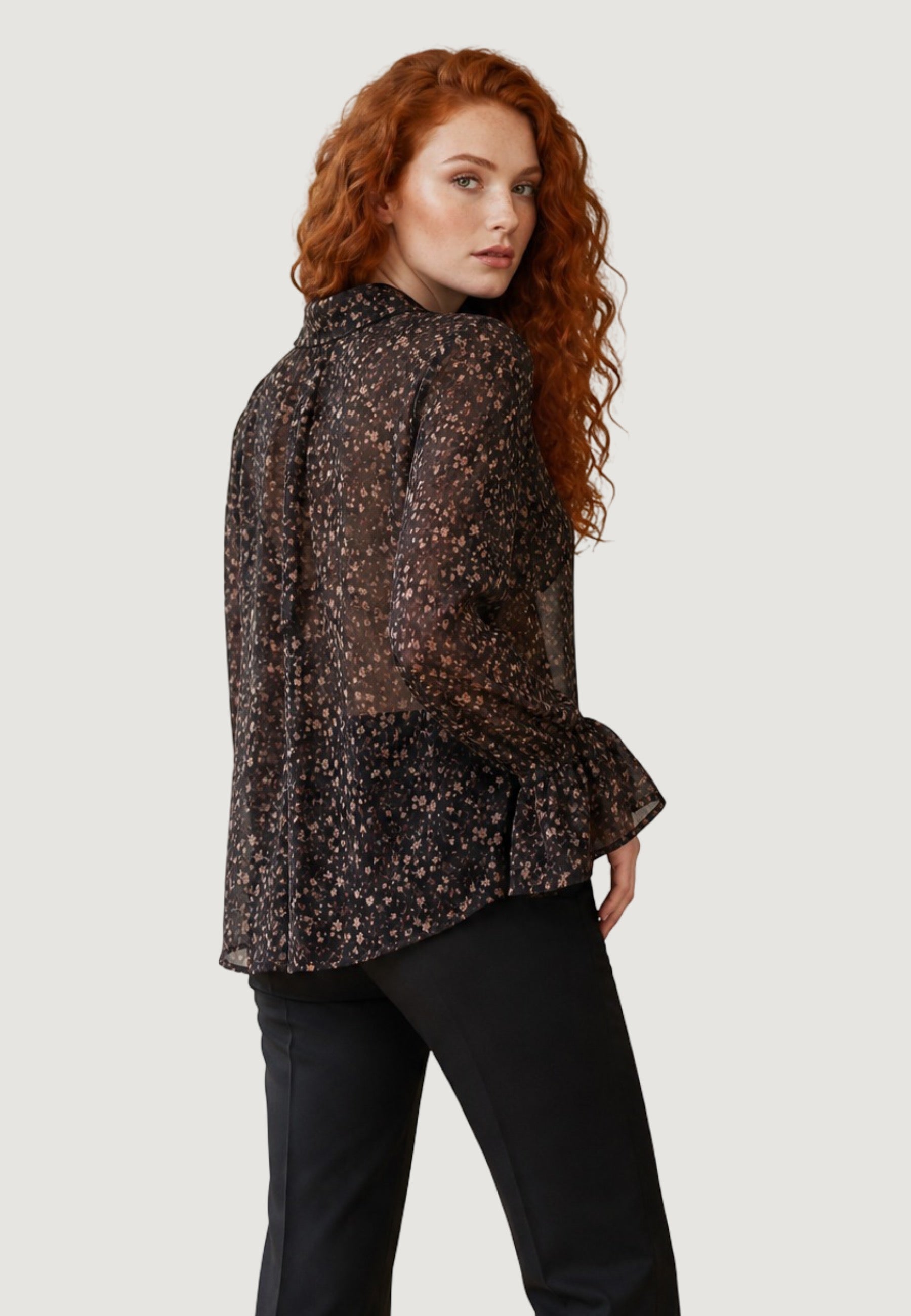 Camicia a Maniche Lunghe camicia basic fantasia in creponne 95242 Fiore Fondo Nero