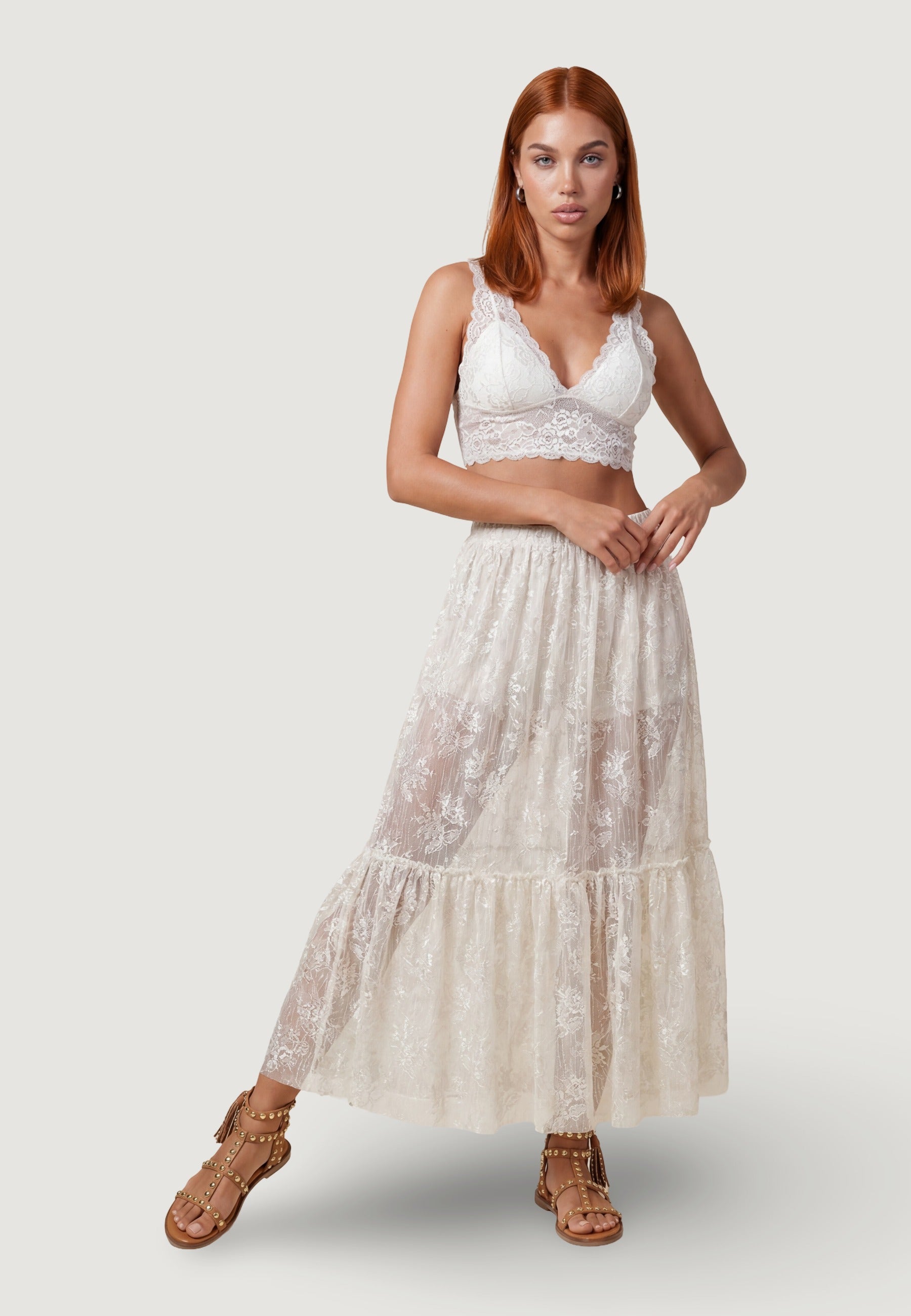Gonna gonnellone con pizzo PE26065 Beige