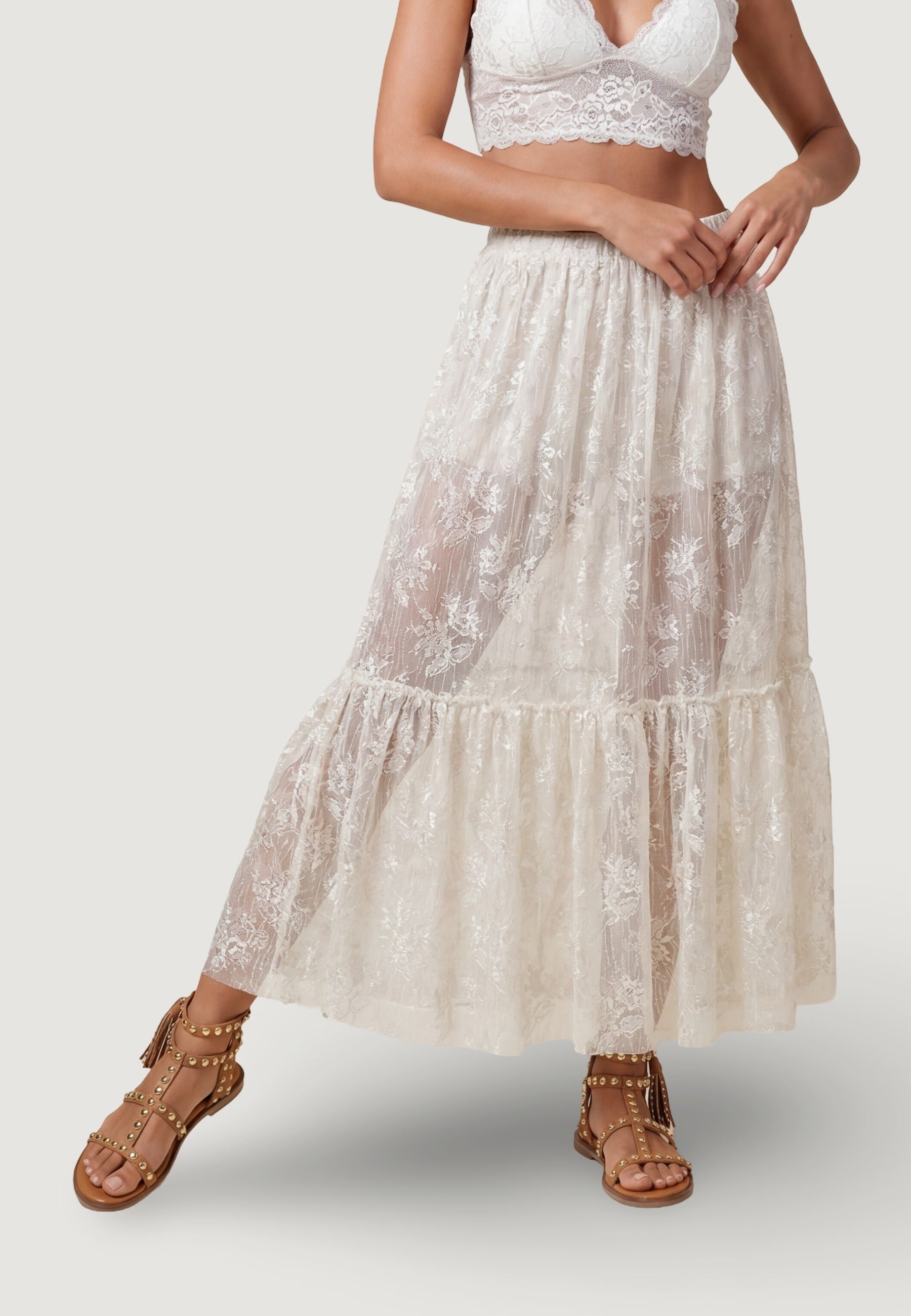 Gonna gonnellone con pizzo PE26065 Beige