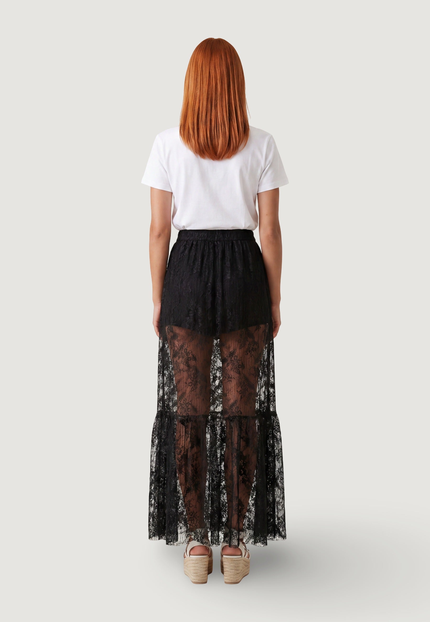 Gonna gonnellone con pizzo PE26065 Nero