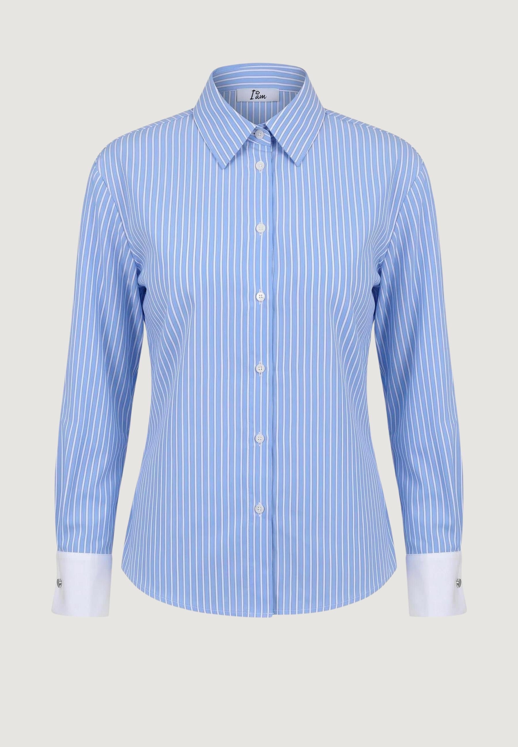 Camicia a Maniche Lunghe camicia con polsini in contrasto PE26072 Celeste