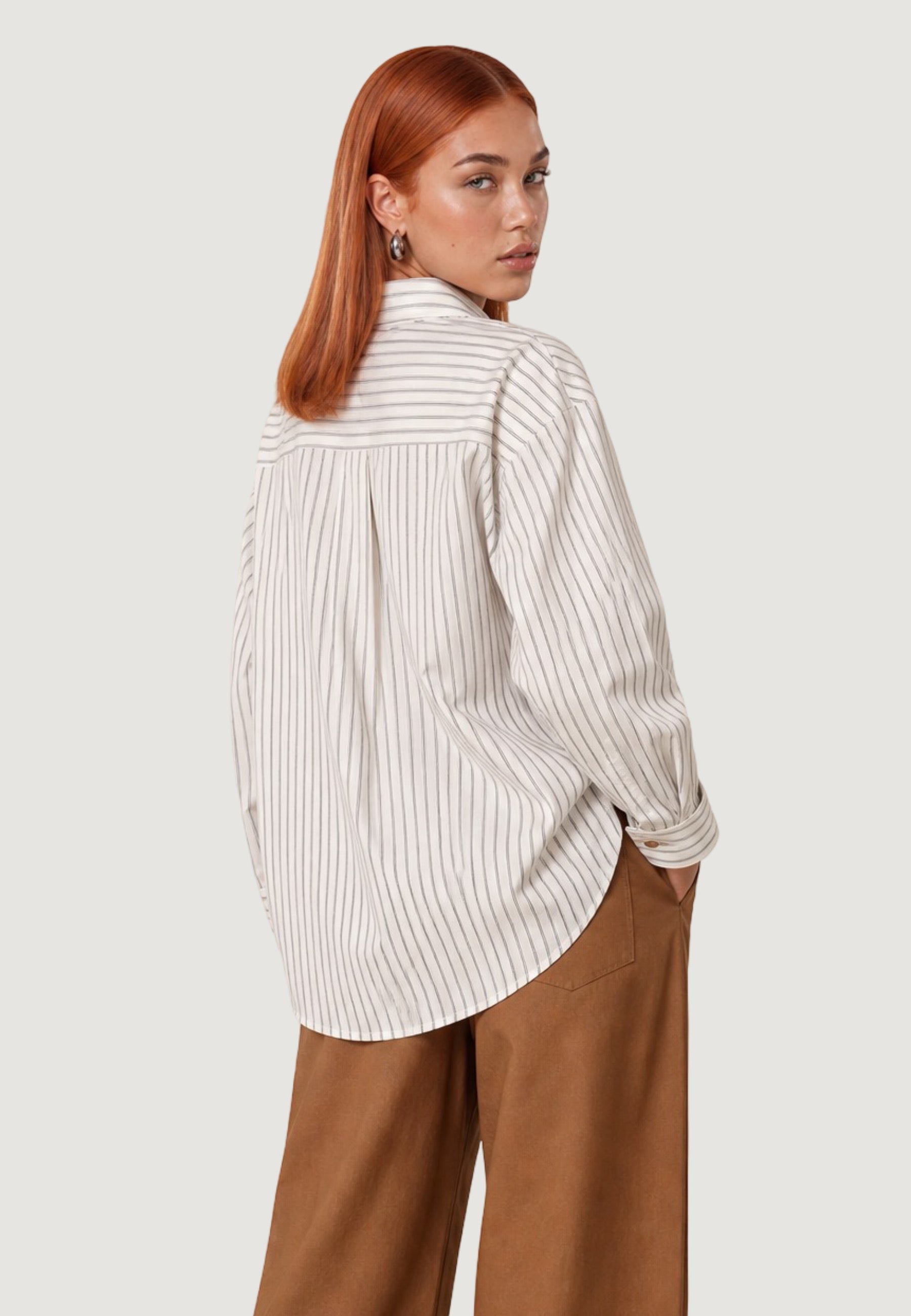 Camicia a Maniche Lunghe camicia gessata popeline PE26074 Panna, nero