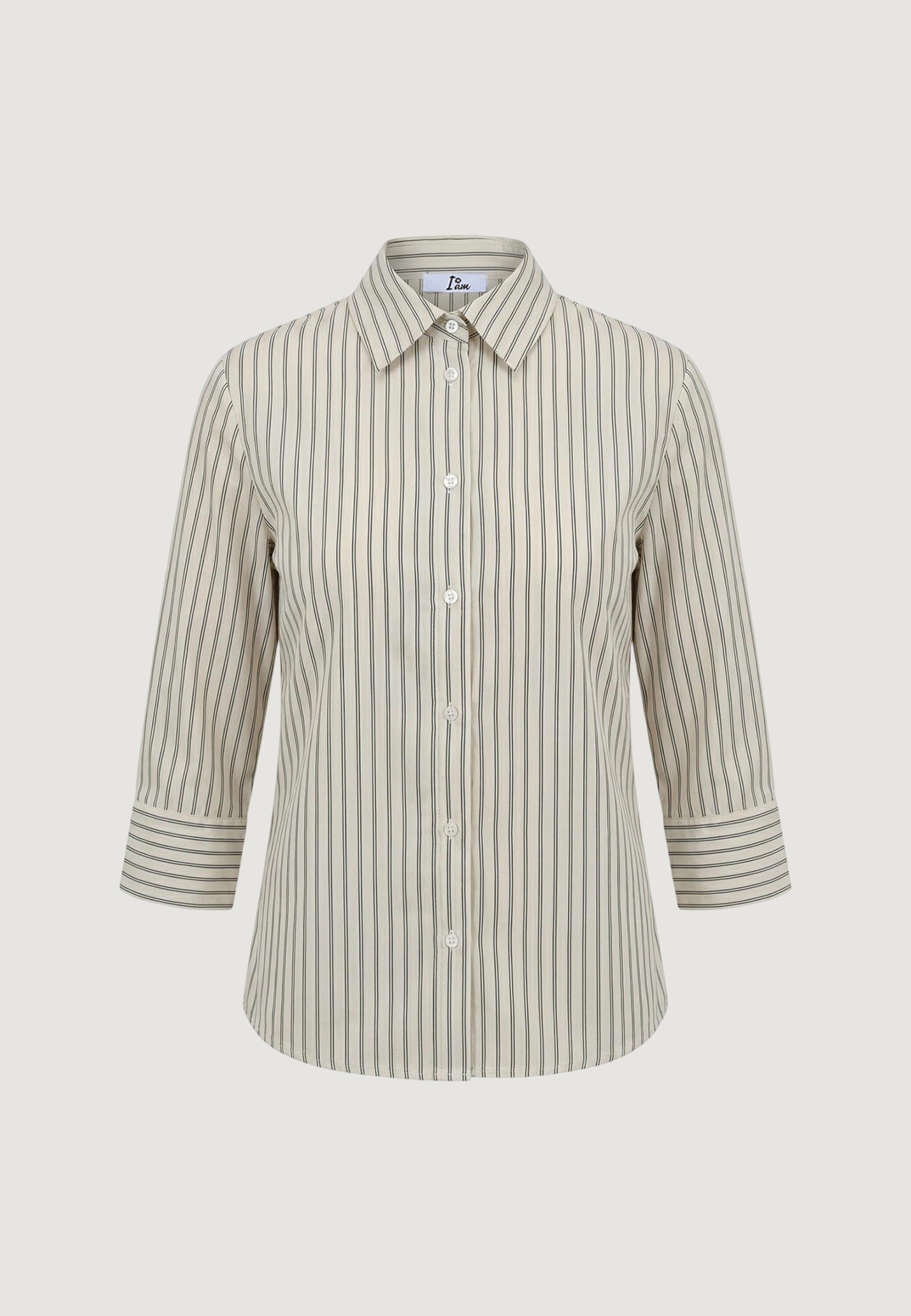 Camicia a Maniche Lunghe camicia gessata popeline PE26074 Panna, nero