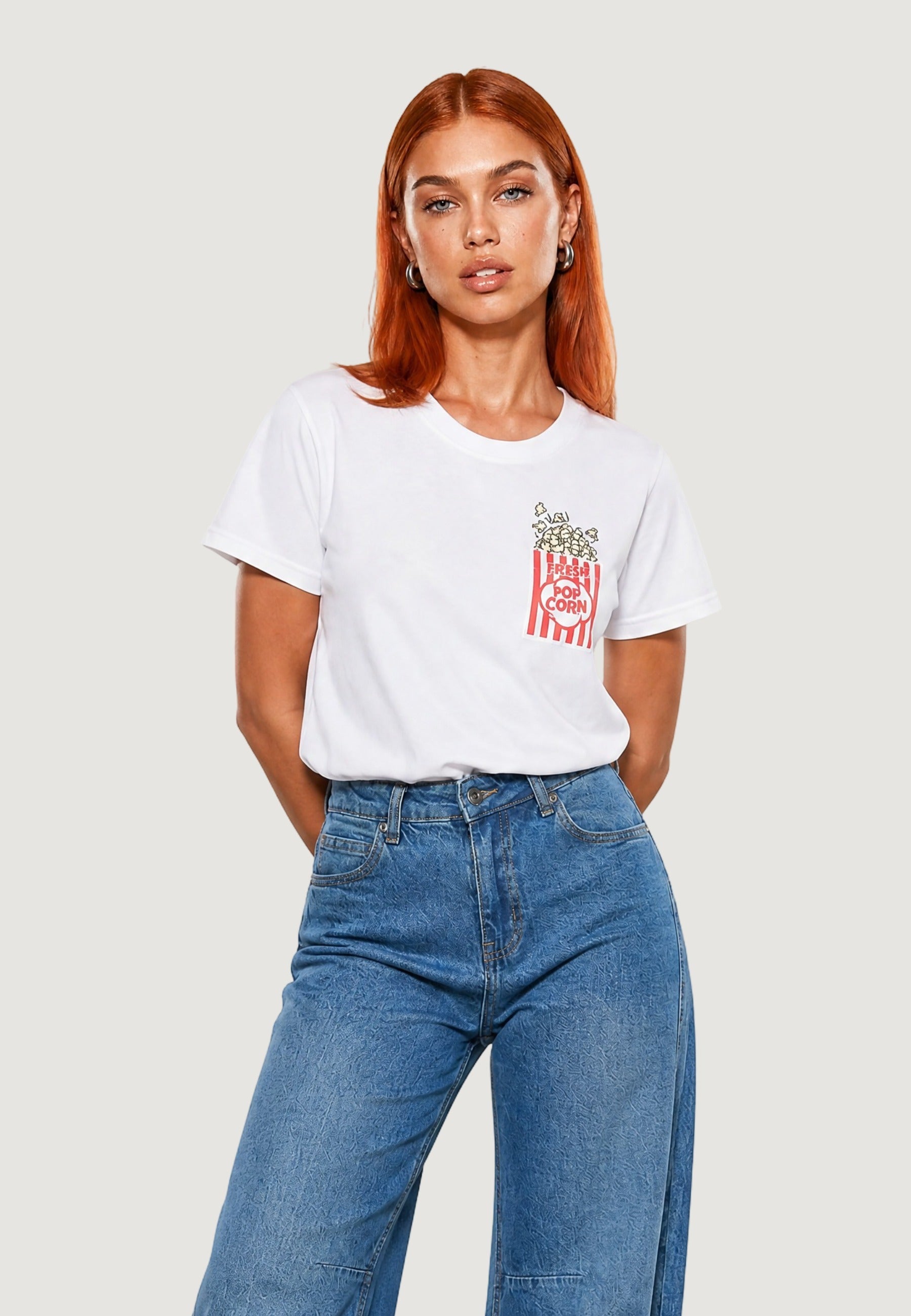 T-shirt a Maniche Corte senza tasca POP CORN Bianco
