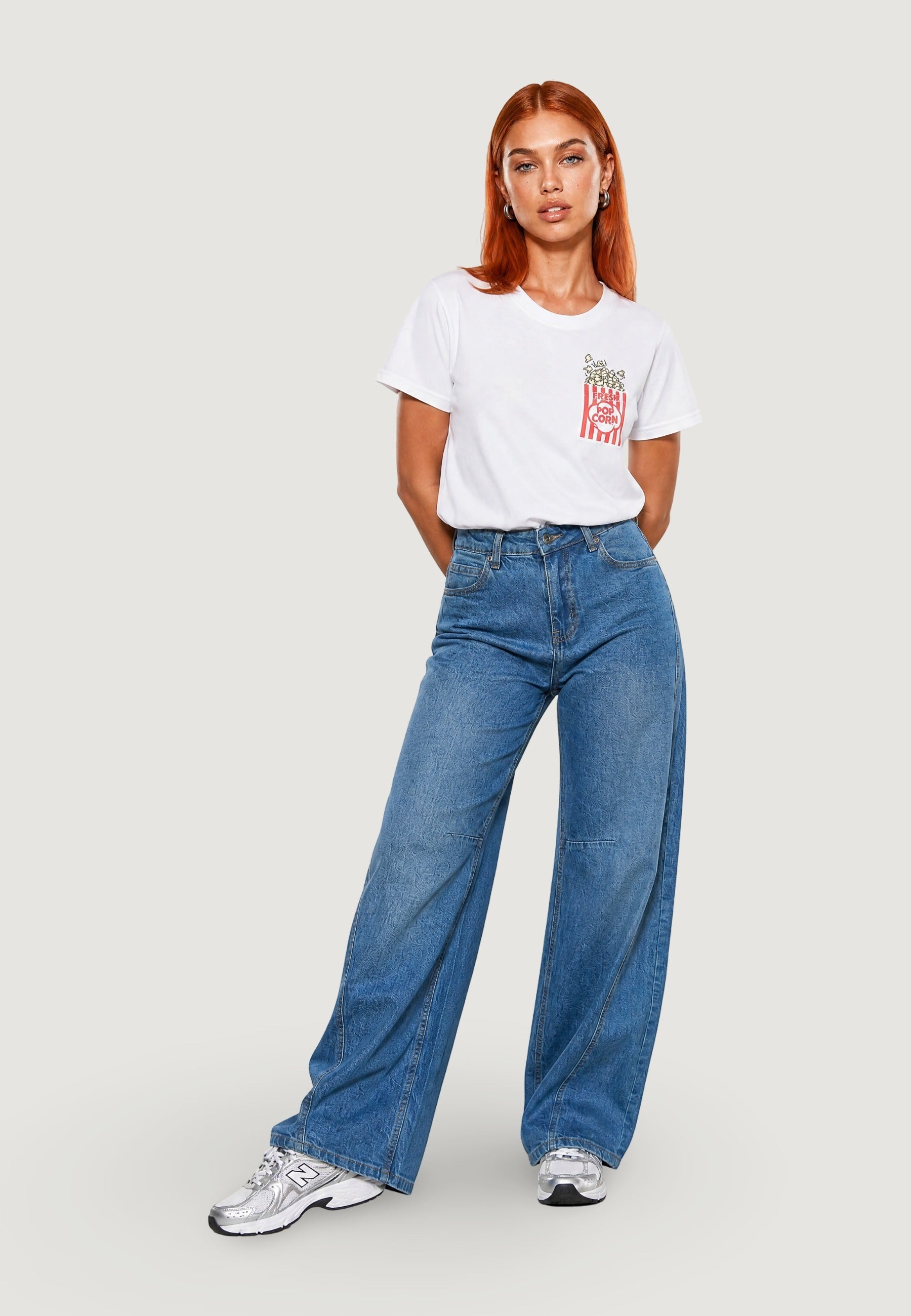 T-shirt a Maniche Corte senza tasca POP CORN Bianco