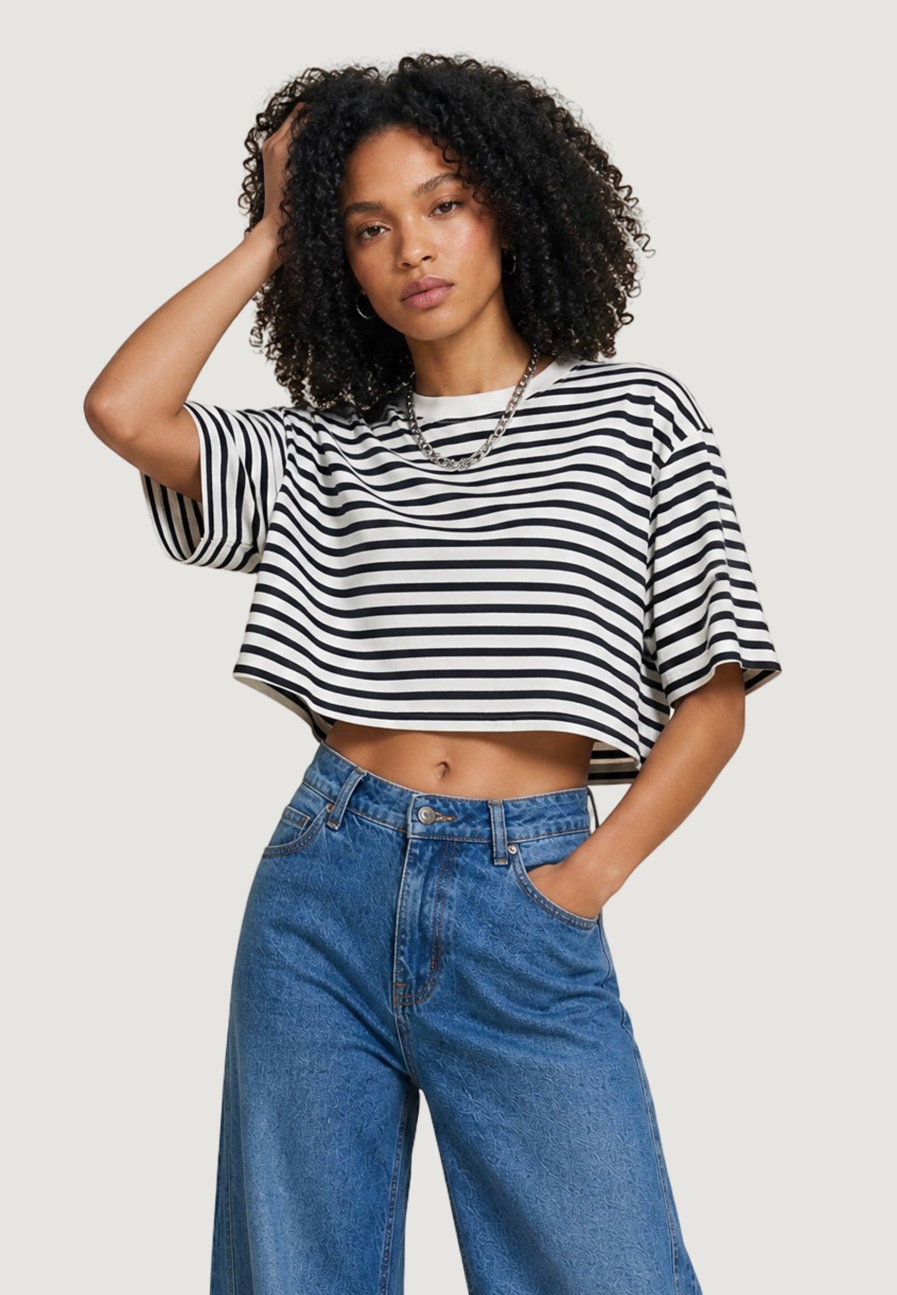 T-shirt a Maniche Corte SLE6TS241028D Panna, blu