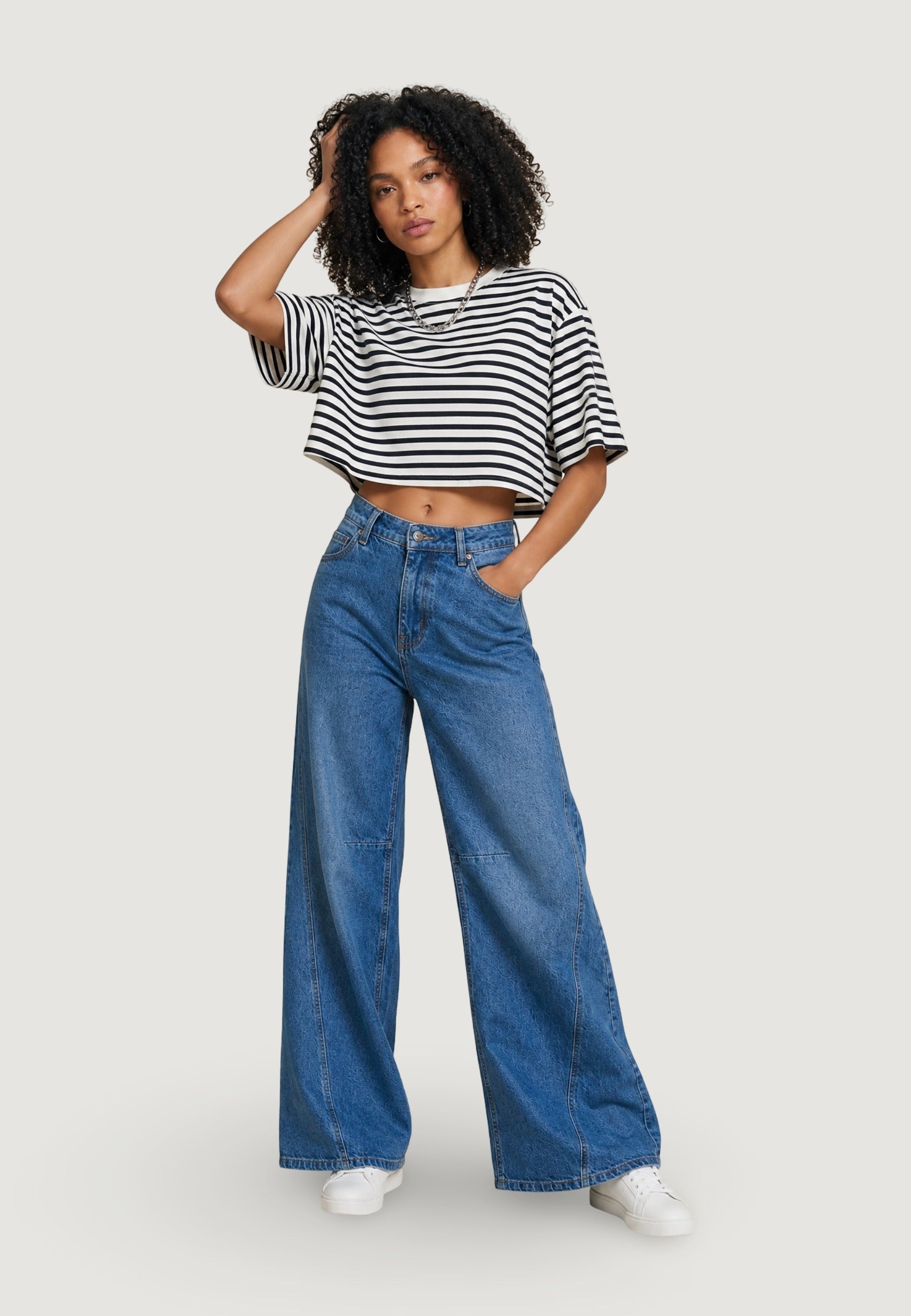 T-shirt a Maniche Corte SLE6TS241028D Panna, blu