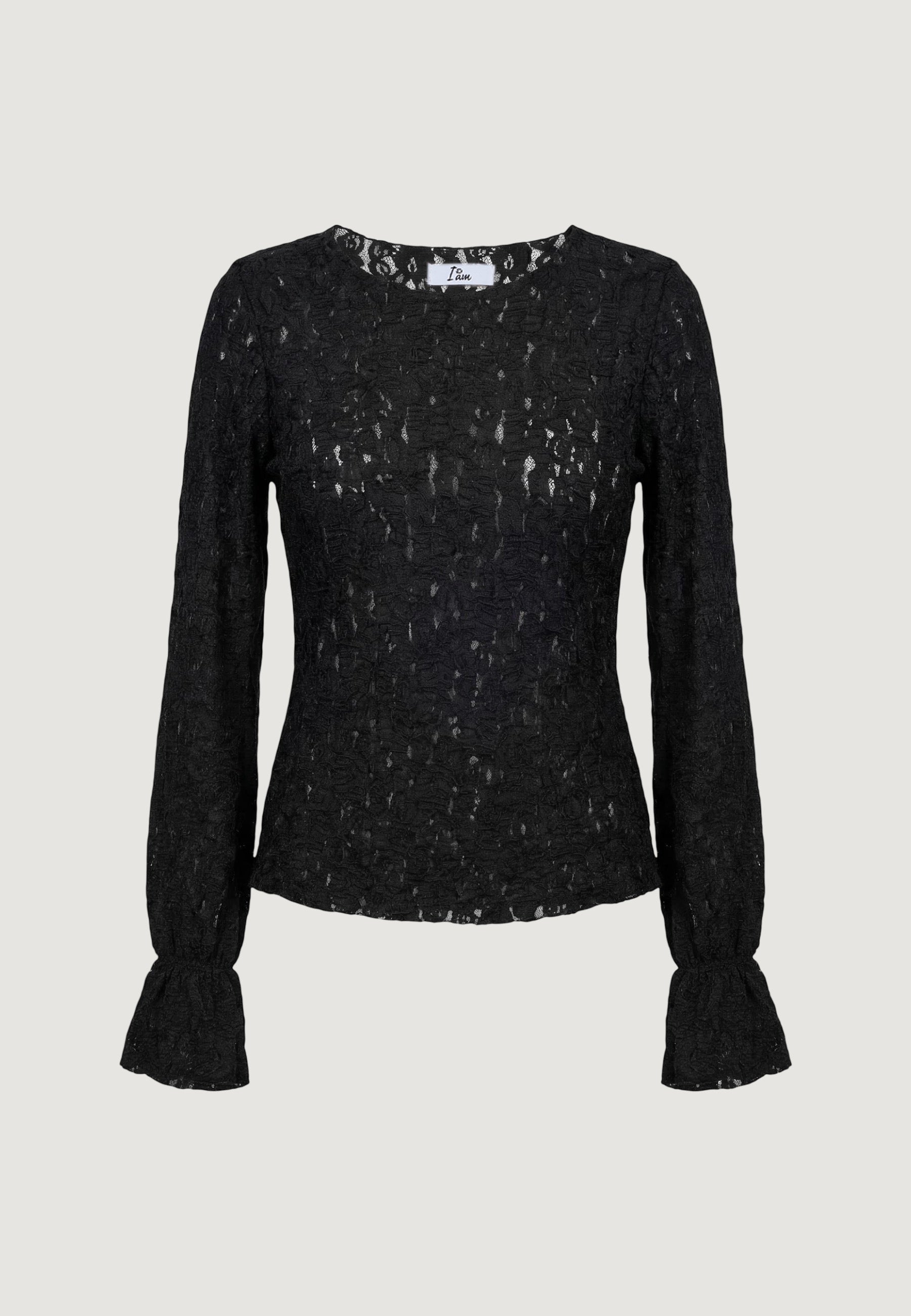 Top top in pizzo elastico c/manica rouches T2517 Nero