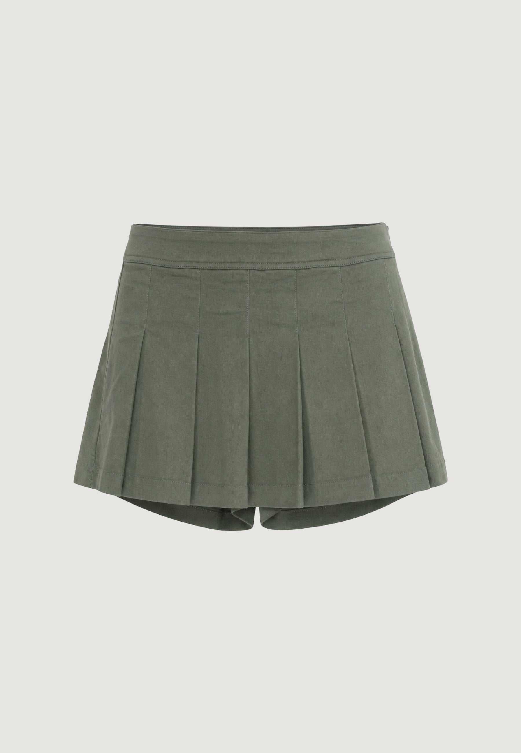 Gonna mini a pieghe con shorts cotone TW104-2 Militare Scuro