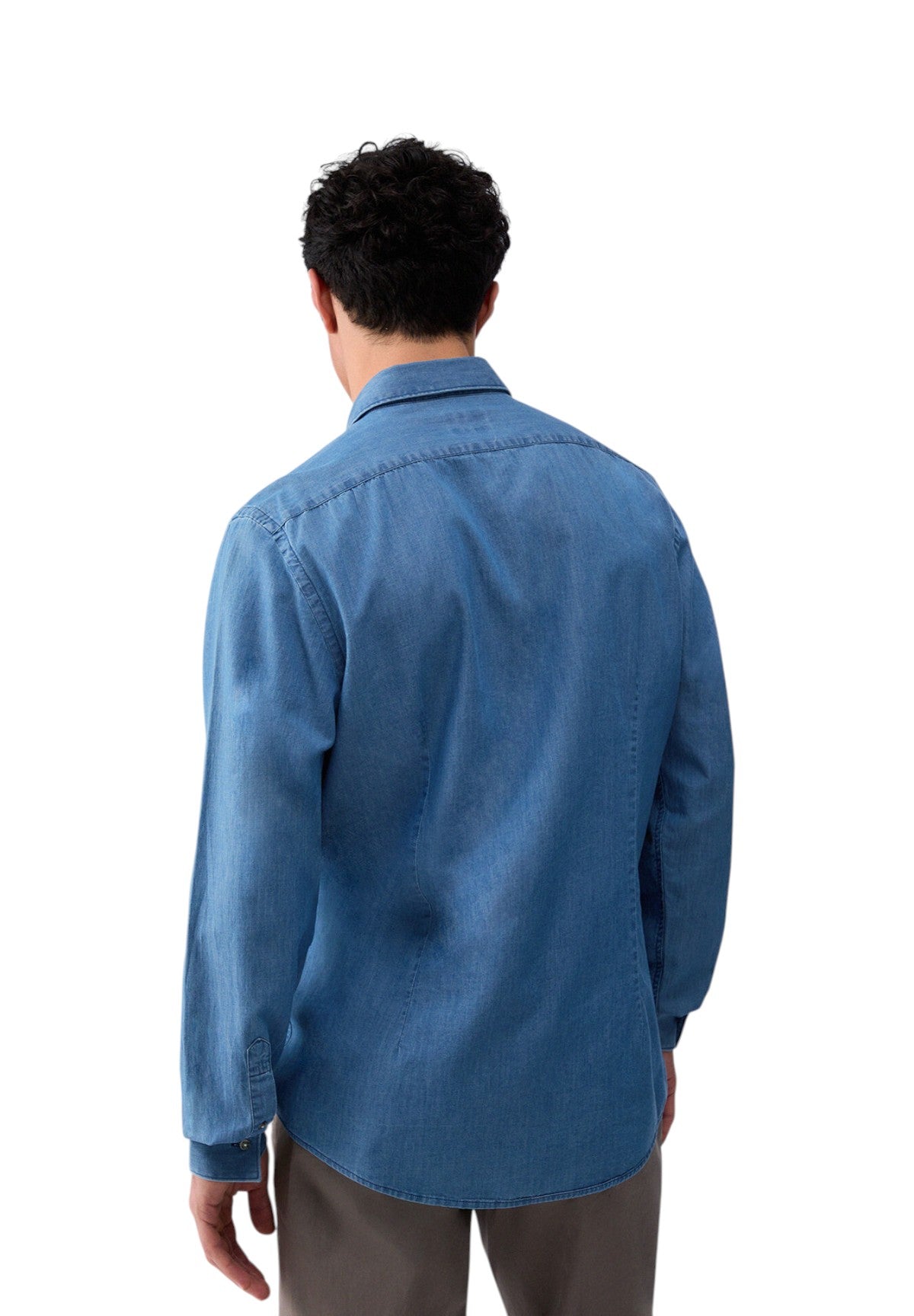 Camicia a Maniche Lunghe Milano Chambray QXX053 Den Blue Sing Wash