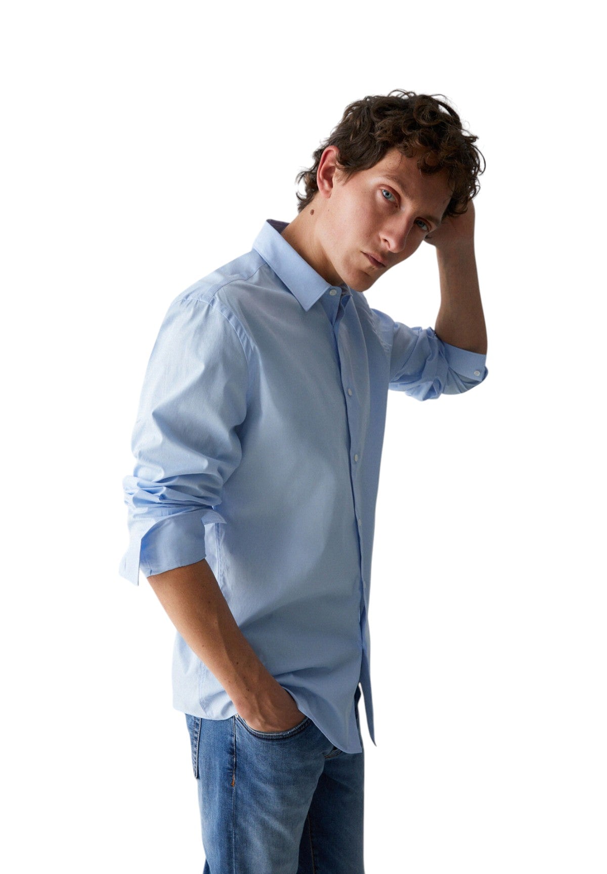 Camicia a Maniche Lunghe Milano Chambray QXX053 Sky blue