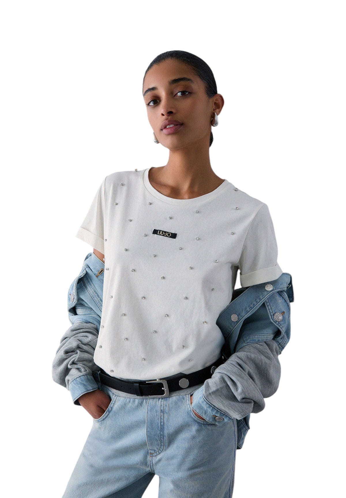 T-shirt a Maniche Corte TA6157 White Milk, Strass