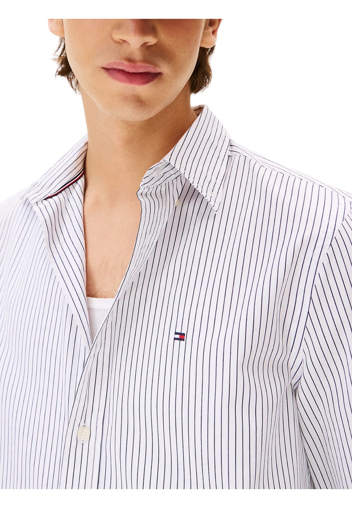 Camicia a Maniche Lunghe Core Hairline Poplin MW0MW41399 White, Stripe