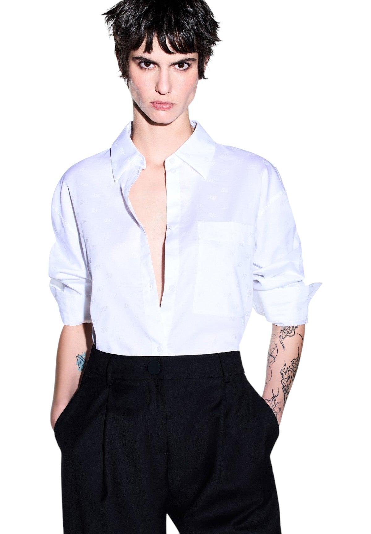 Camicia a Maniche Lunghe XW002700 All Over Optic White