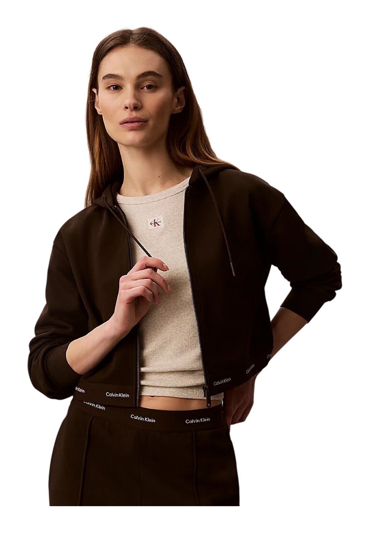 Felpa Full-Zip con Cappuccio Ls Terry Logo Waist LV047G252G Dark Coffee