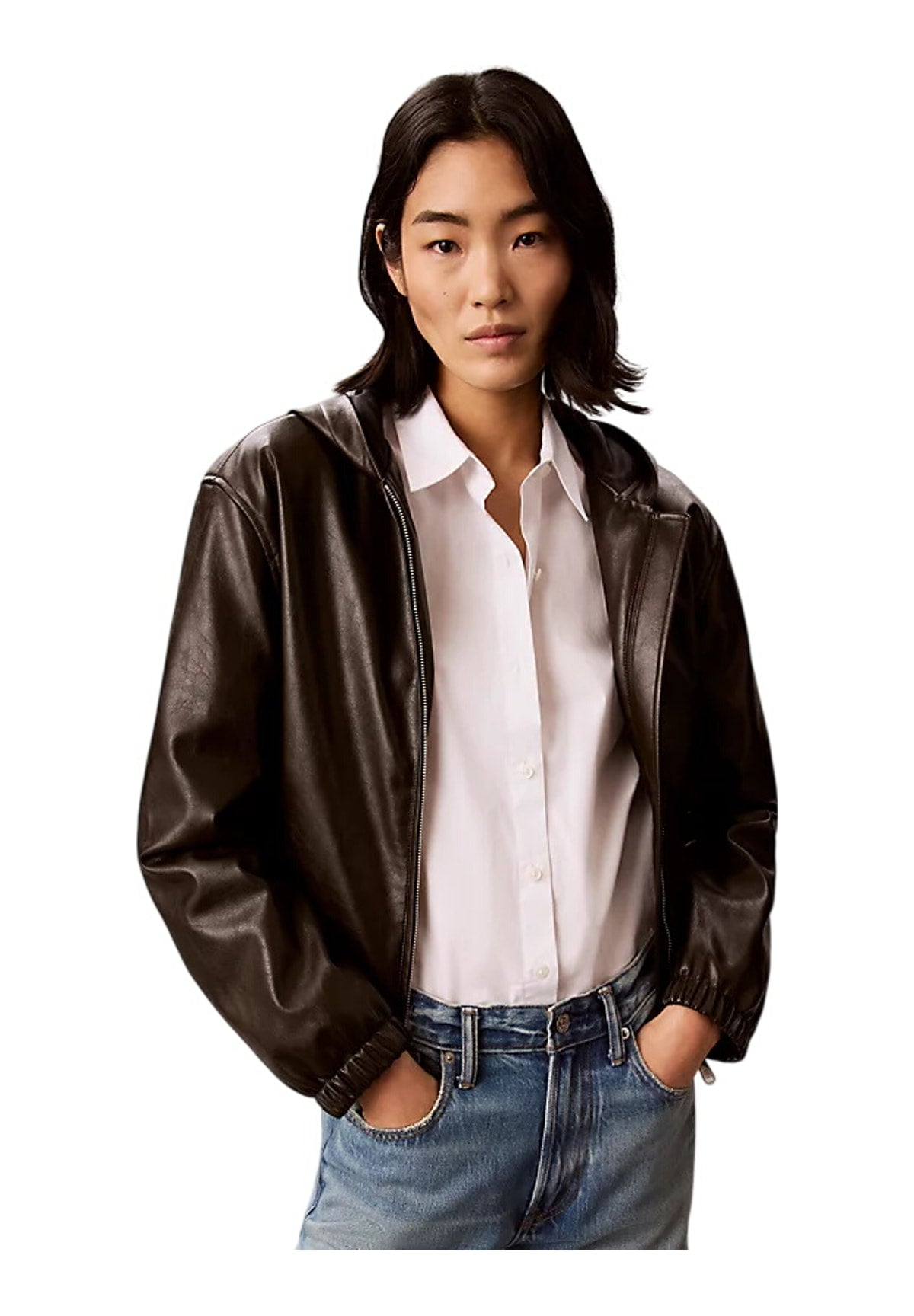 Giubbotto Cropped Hooded Faux LV047G516G Dark Coffee