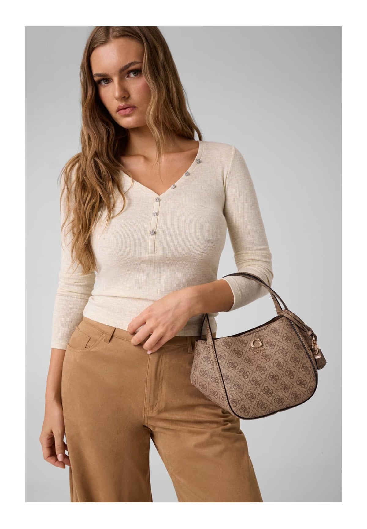 Borsa a Tracolla Coleen Logo Small Sa HWSG97 Latte Logo