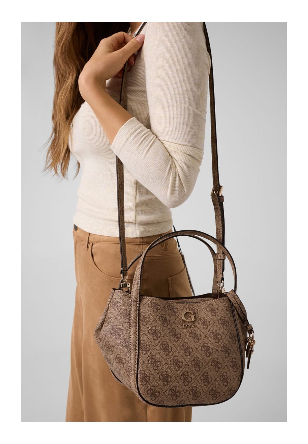 Borsa a Tracolla Coleen Logo Small Sa HWSG97 Latte Logo