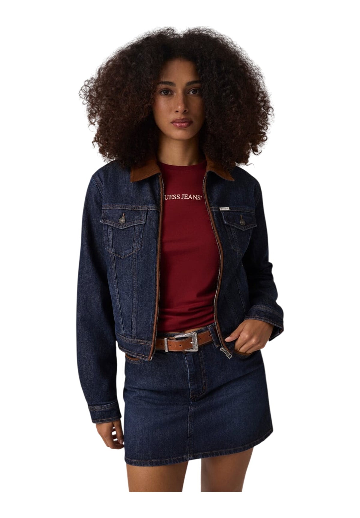 Giubbino di Jeans Gj Boxy Padded Zip T W6BN02 Gj Dark Suede Detail