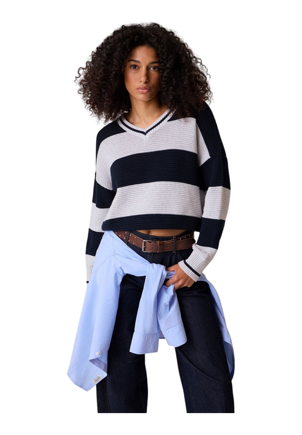 Maglione con Scollo a V Gj Ls Vn Ottoman Str W6YR01 Daring Ocean And Lig