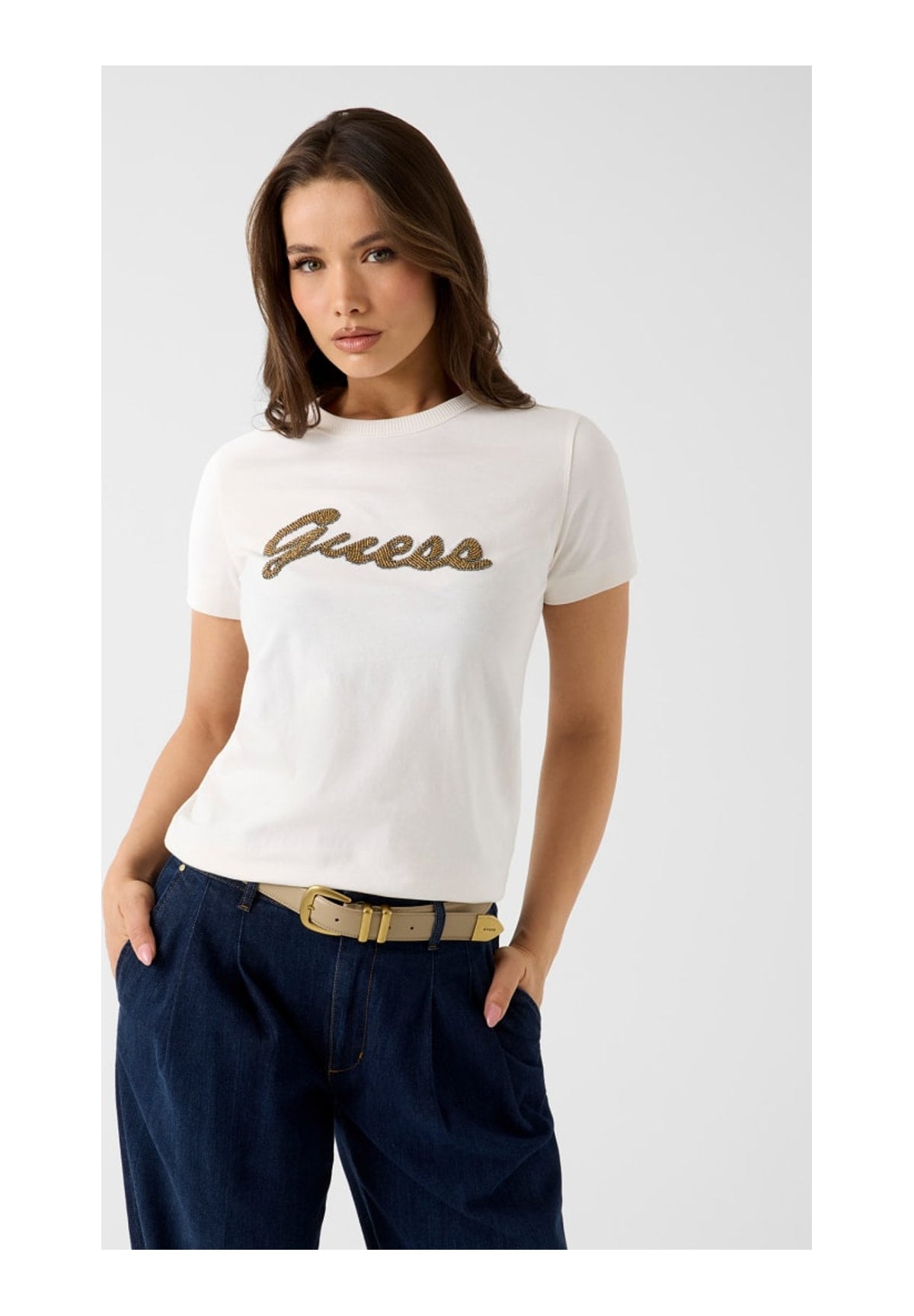 T-shirt a Maniche Corte Ss Cn Beads Script T W6YI29 Cream White