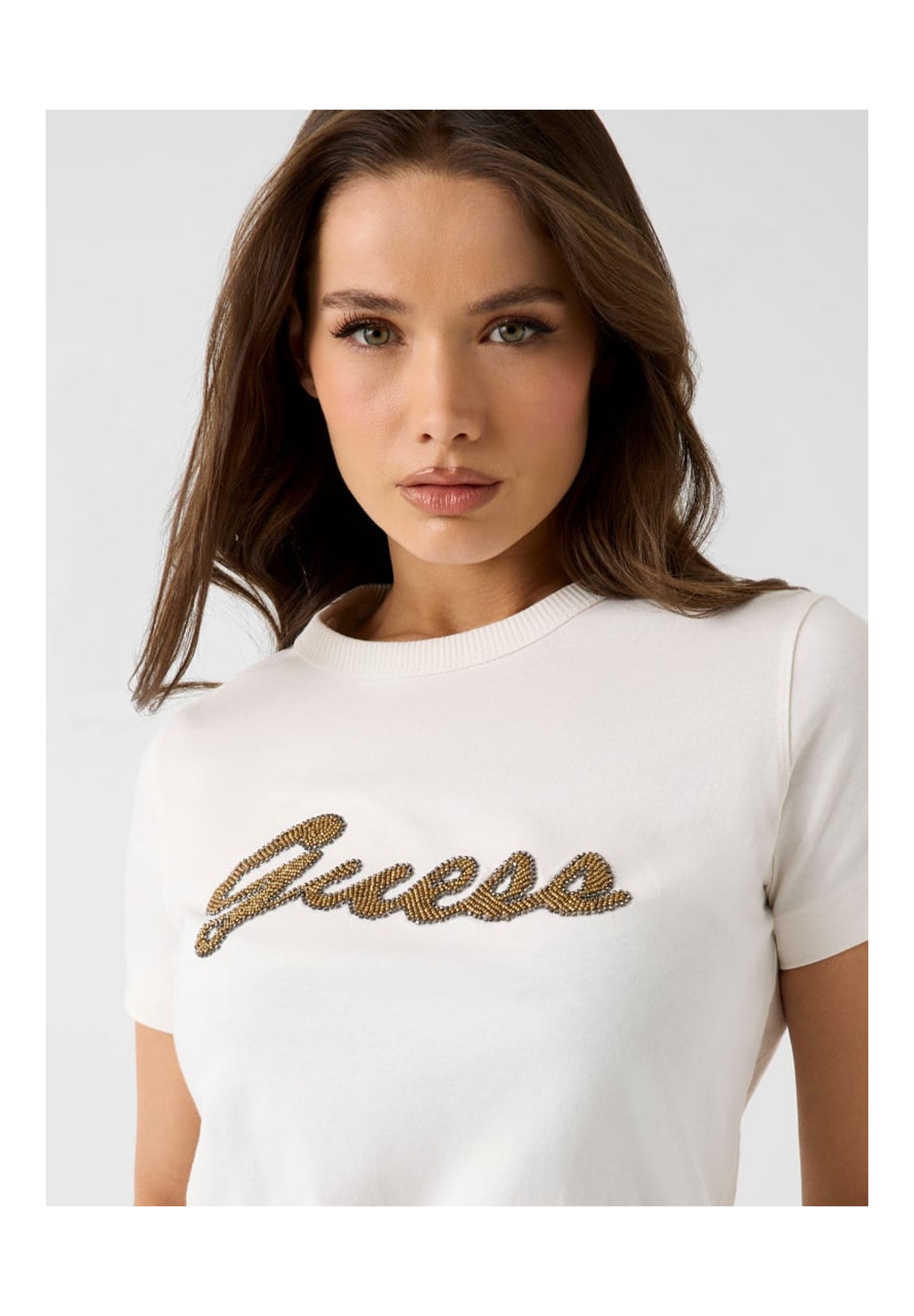 T-shirt a Maniche Corte Ss Cn Beads Script T W6YI29 Cream White