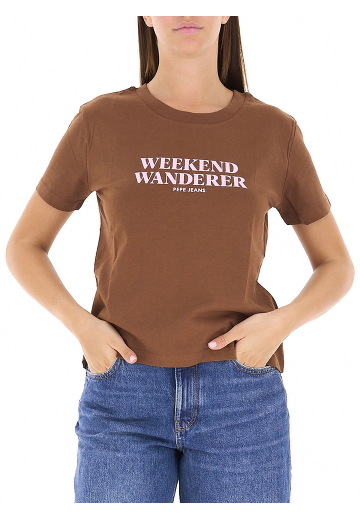 T-shirt a Maniche Corte Carla PL5000234 Cappuccino Brown
