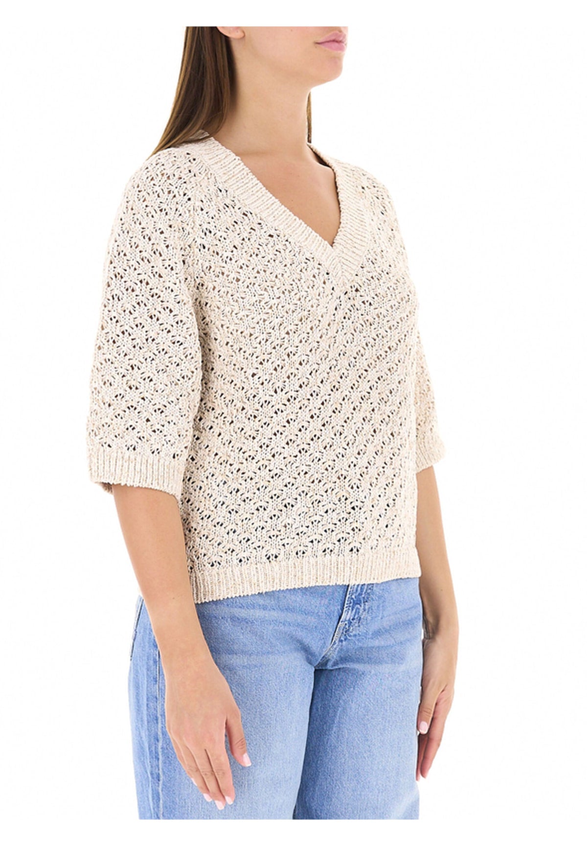 Maglione con Scollo a V Amber PL7000161 Mousse White