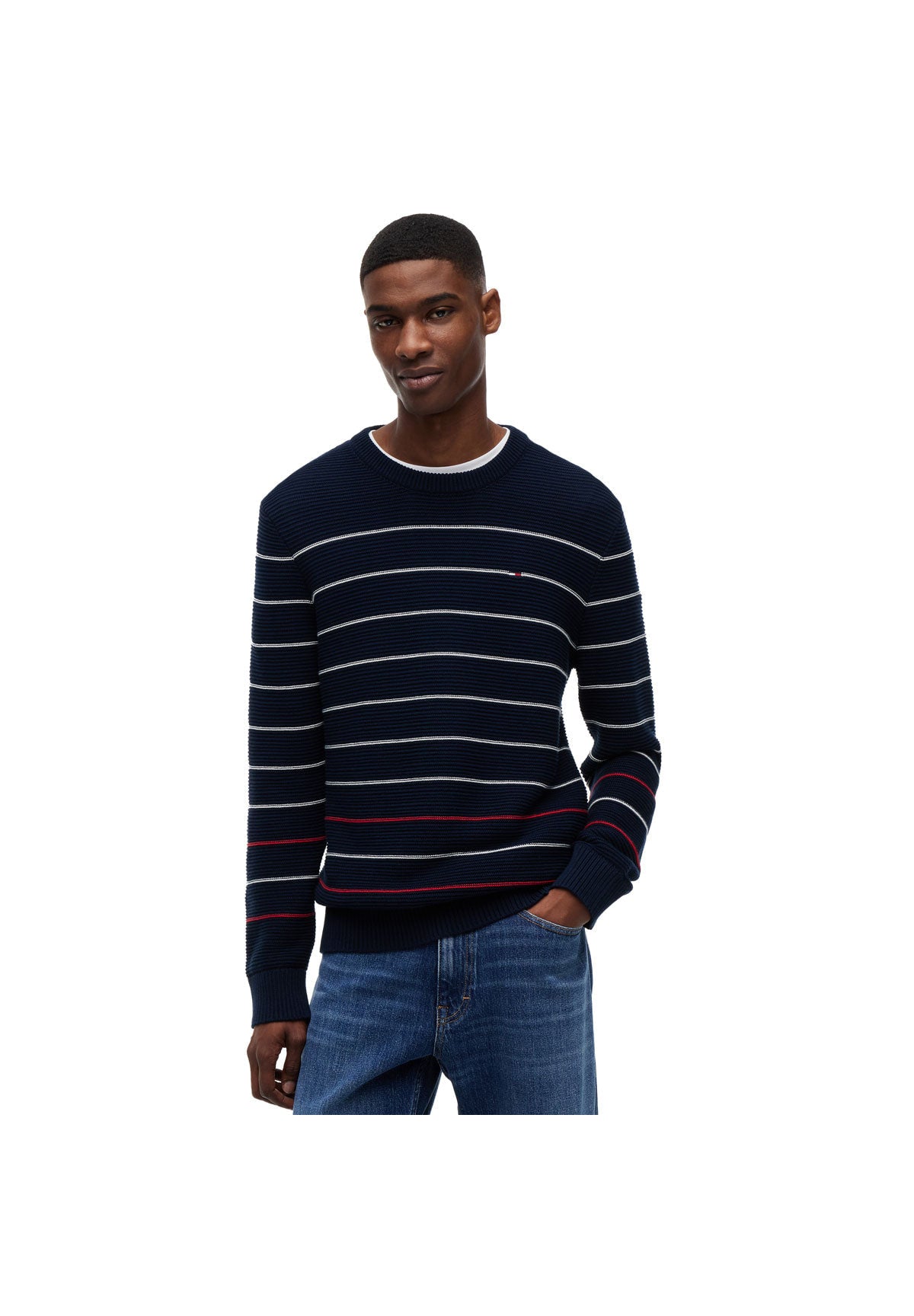 Maglione Girocollo Tjm Slim Stripe Swea DM0DM23384 Dark Night Navy Stripe