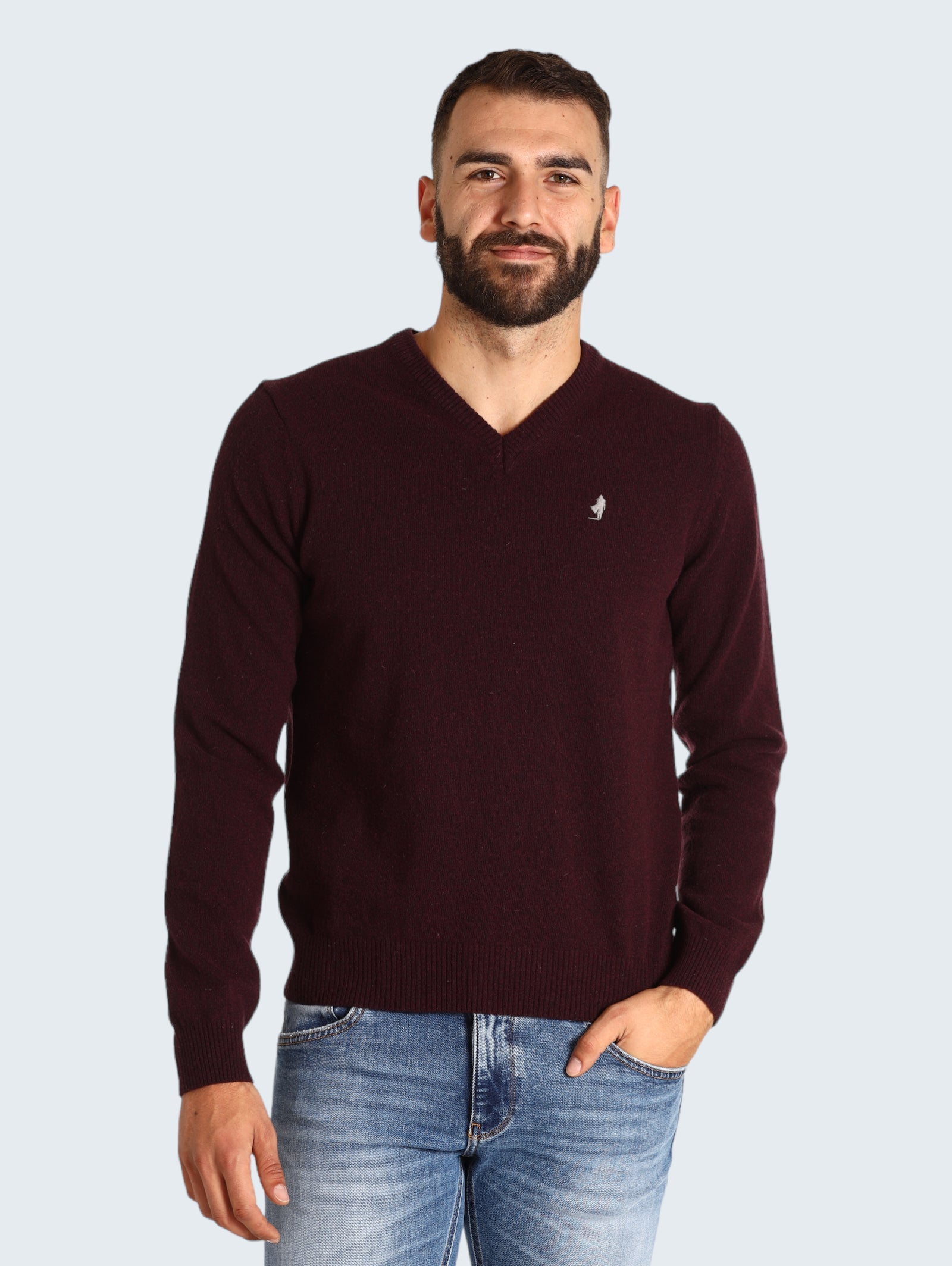 Maglione Con Scollo A V McS-M-K-09002 Amaranth Red