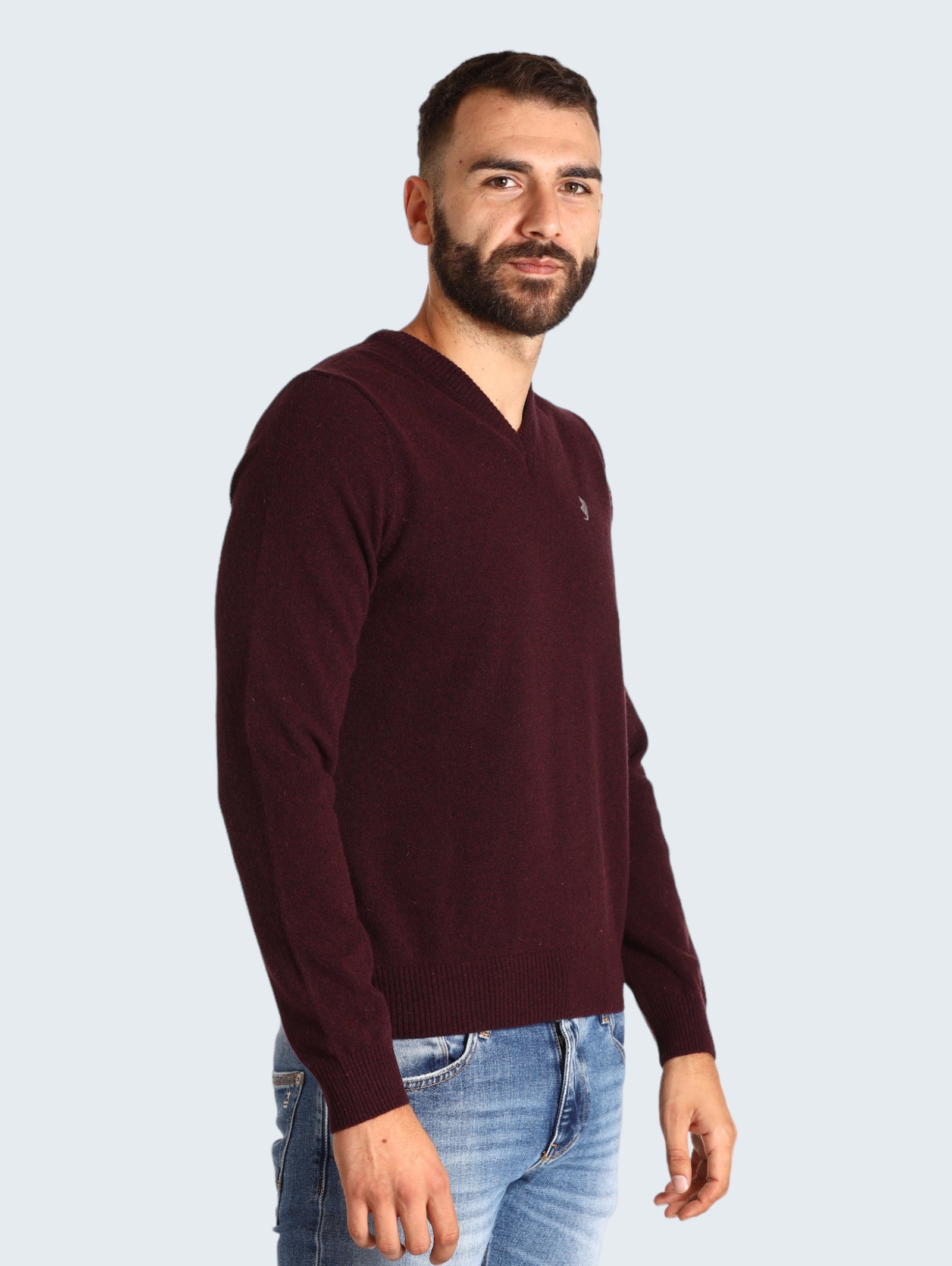 Maglione Con Scollo A V McS-M-K-09002 Amaranth Red