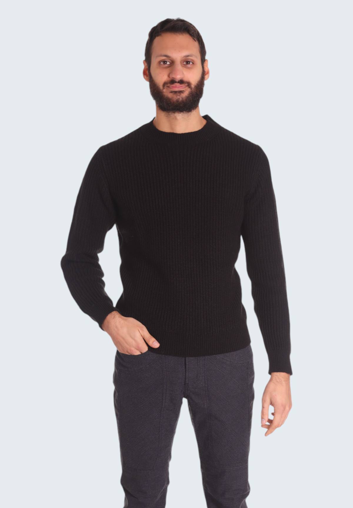 Maglione Girocollo G/C F.7 Misto Lana M.Inglese UR710014 Nero