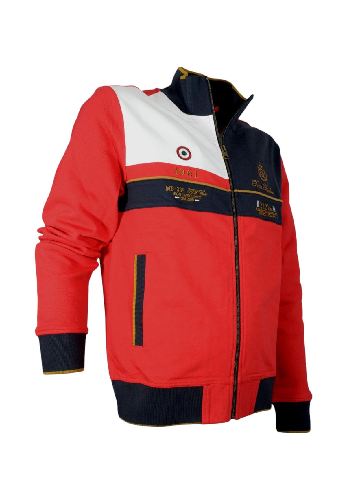 Felpa FulL-Zip 251fe2011p350 Blu Navy, Tango Red, Off White