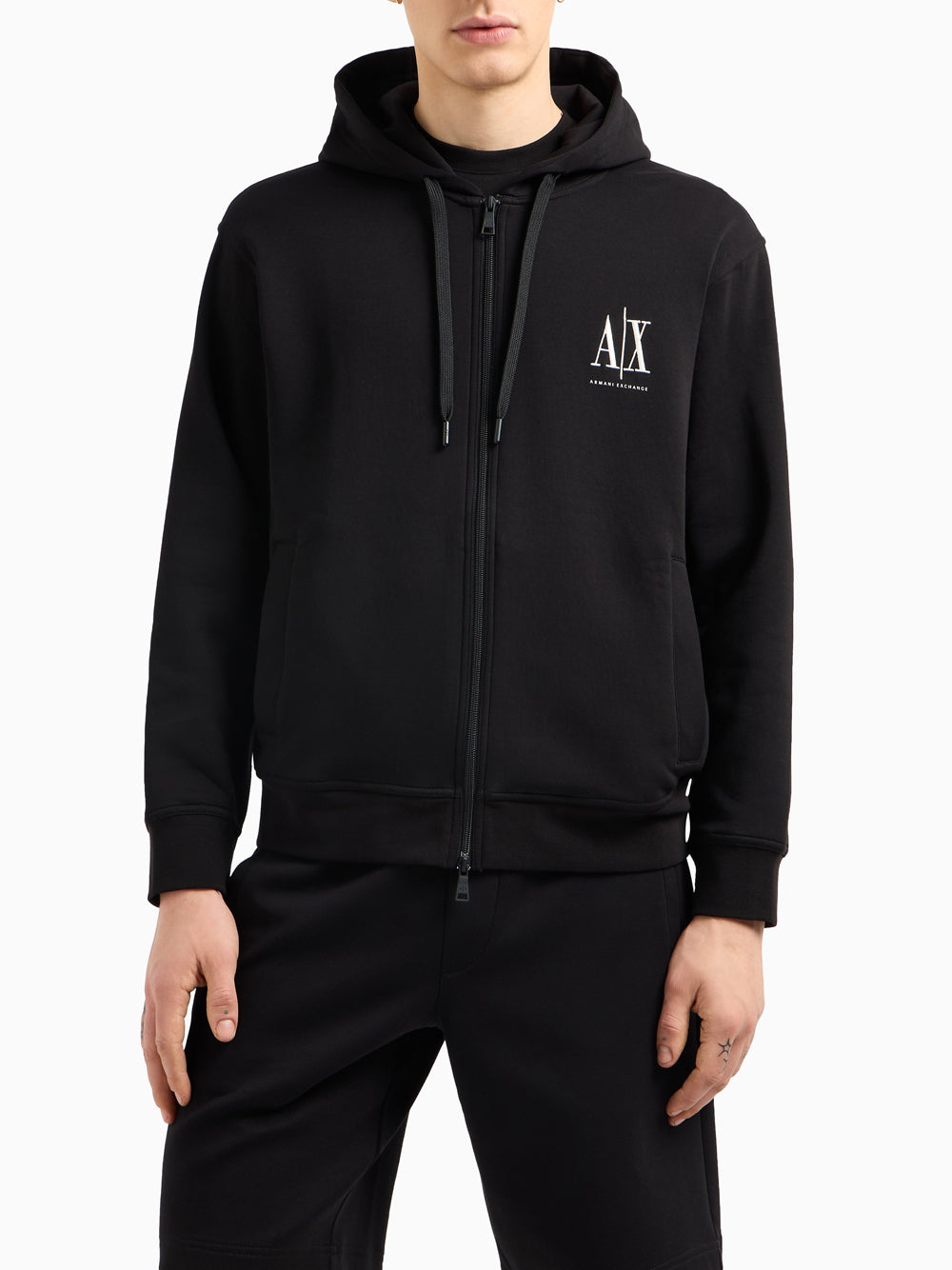 Felpa Full-Zip con Cappuccio Felpa con zip e logo ricamato XM000371 Black