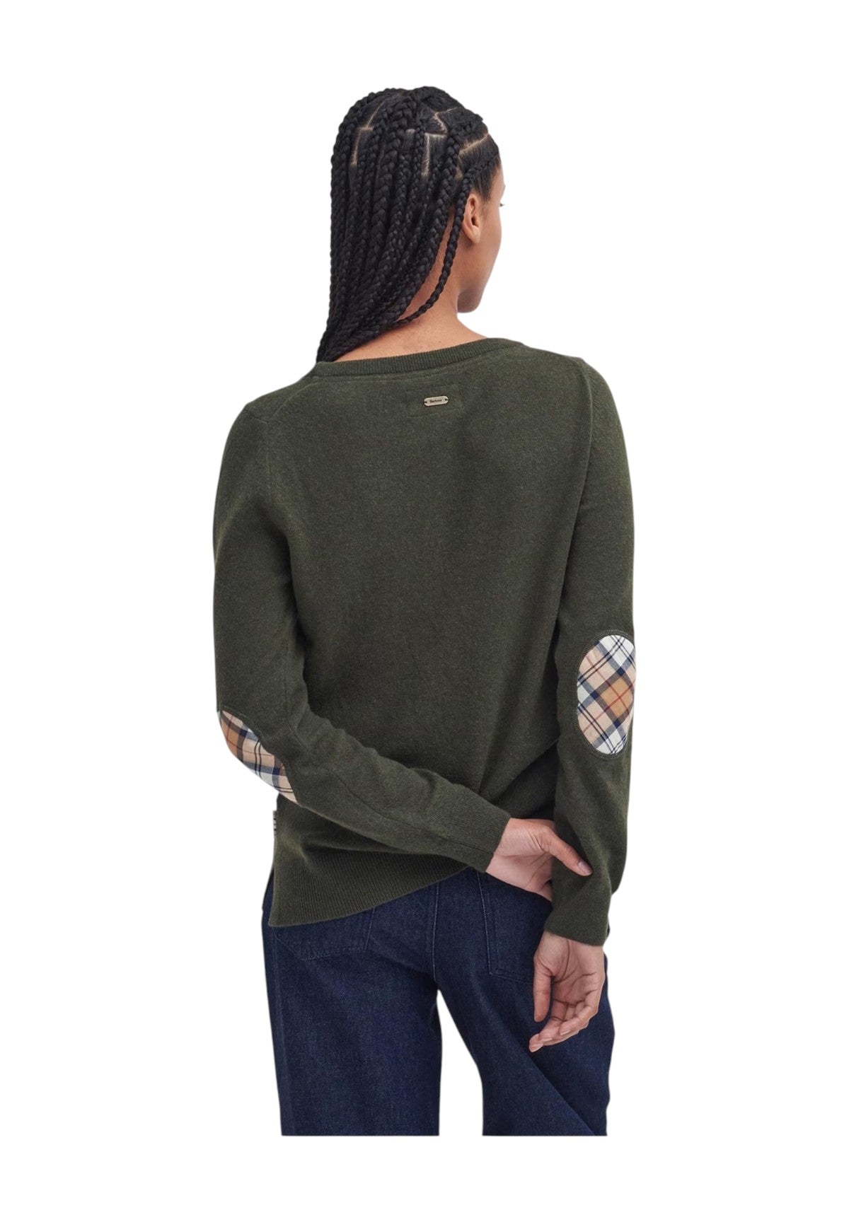 Maglione Girocollo Pendle Crew Knit LKN1075 Olive, Hessian Tartan