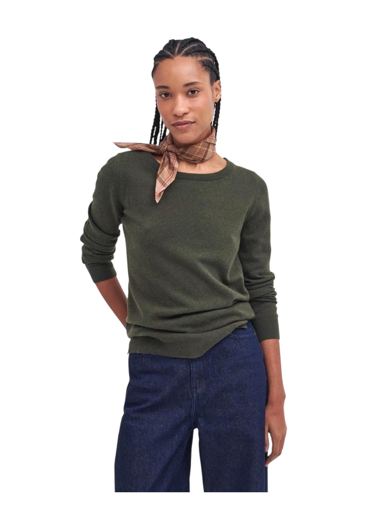 Maglione Girocollo Pendle Crew Knit LKN1075 Olive, Hessian Tartan