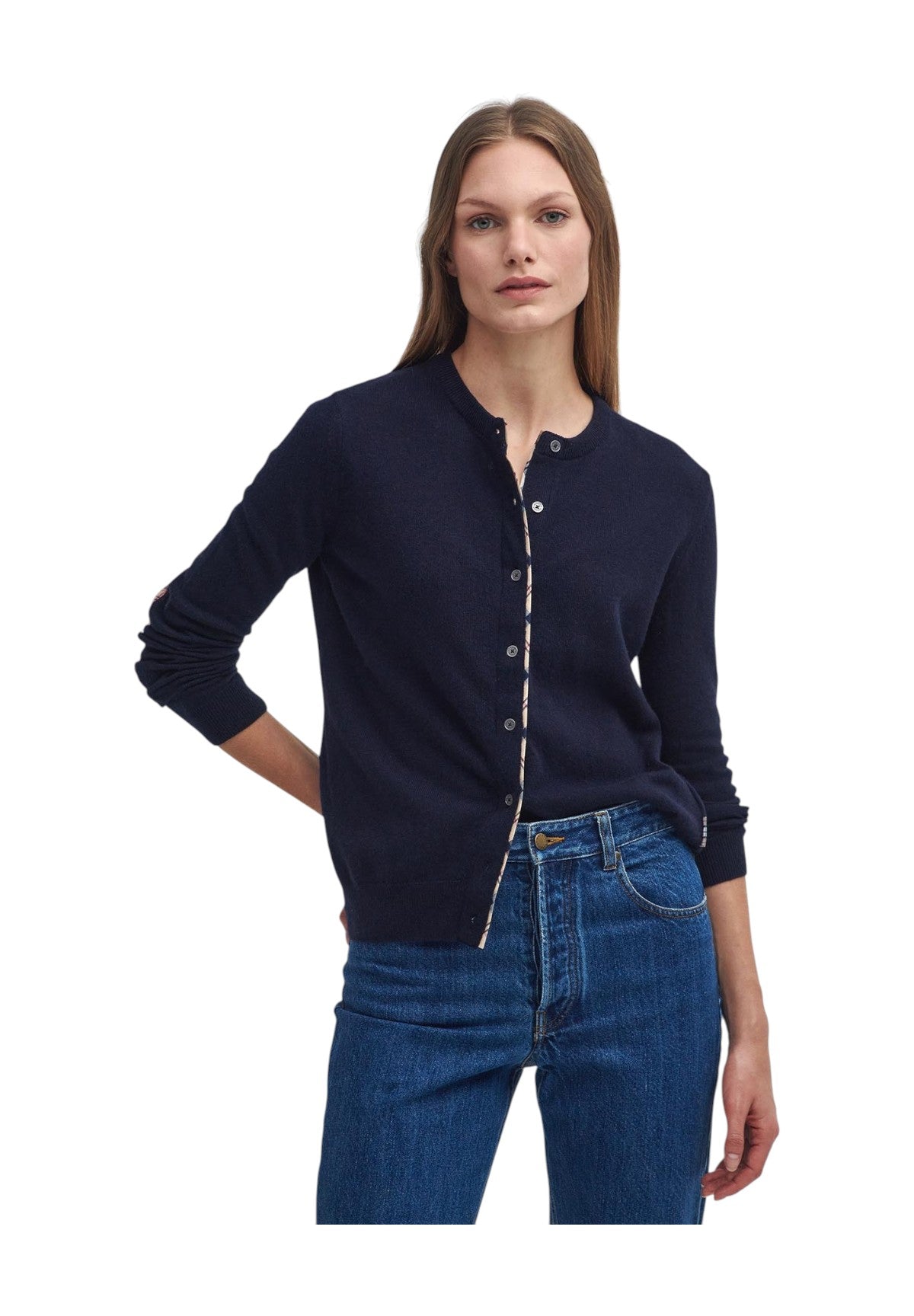 Cardigan Pendle LKN1076 Navy, Hessian Tartan