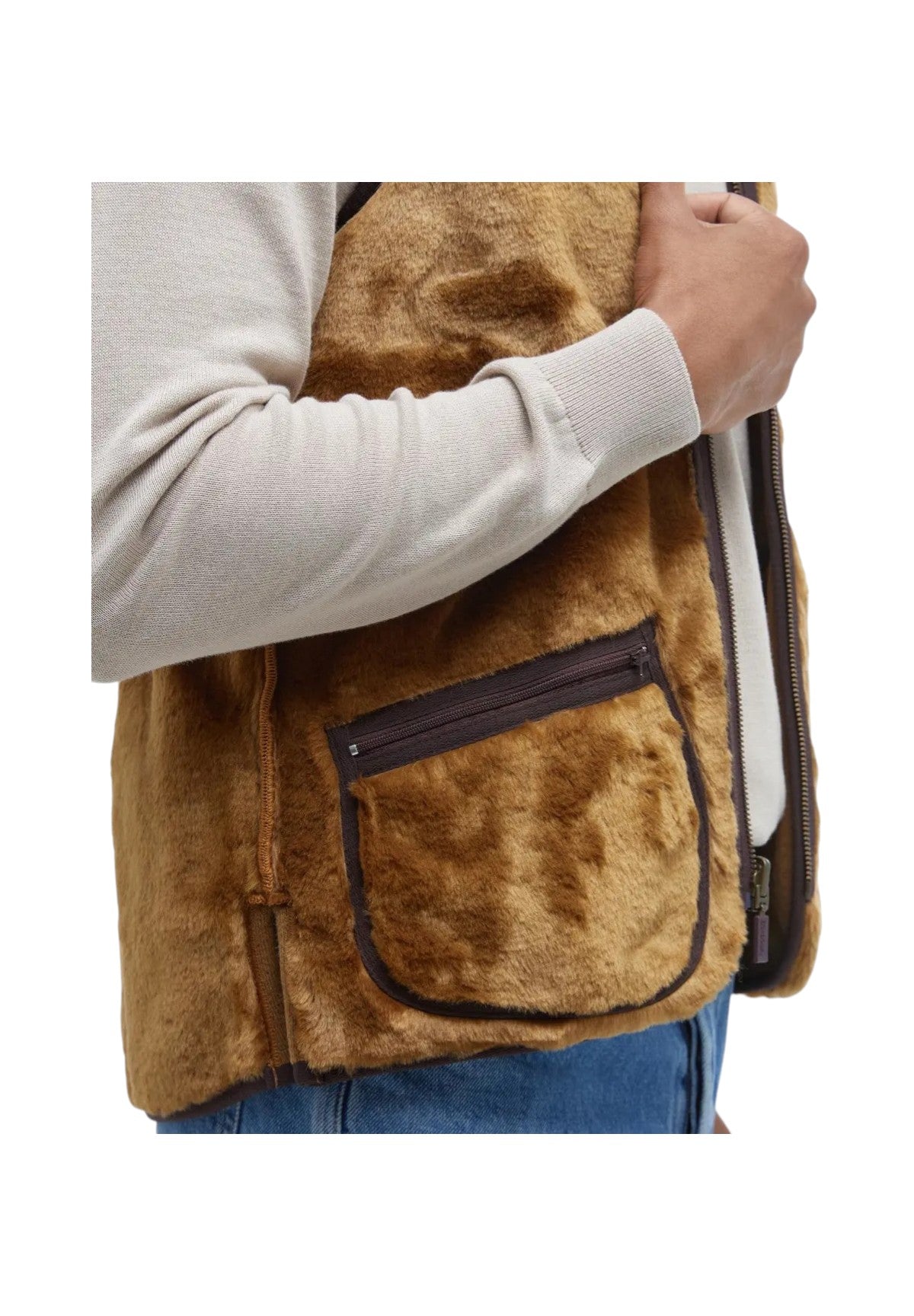 Smanicato Gilet Warm Pile Waistcoat Zip MLI0004 Brown